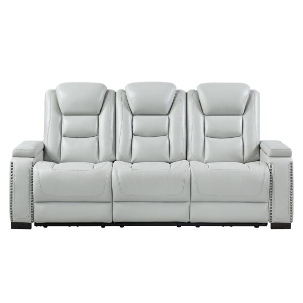 3 Piece Power Sofa Set With Recliner, USB LED Headrest, Bookshelf Arms, Drop Down Table And Storage Frame - Grey