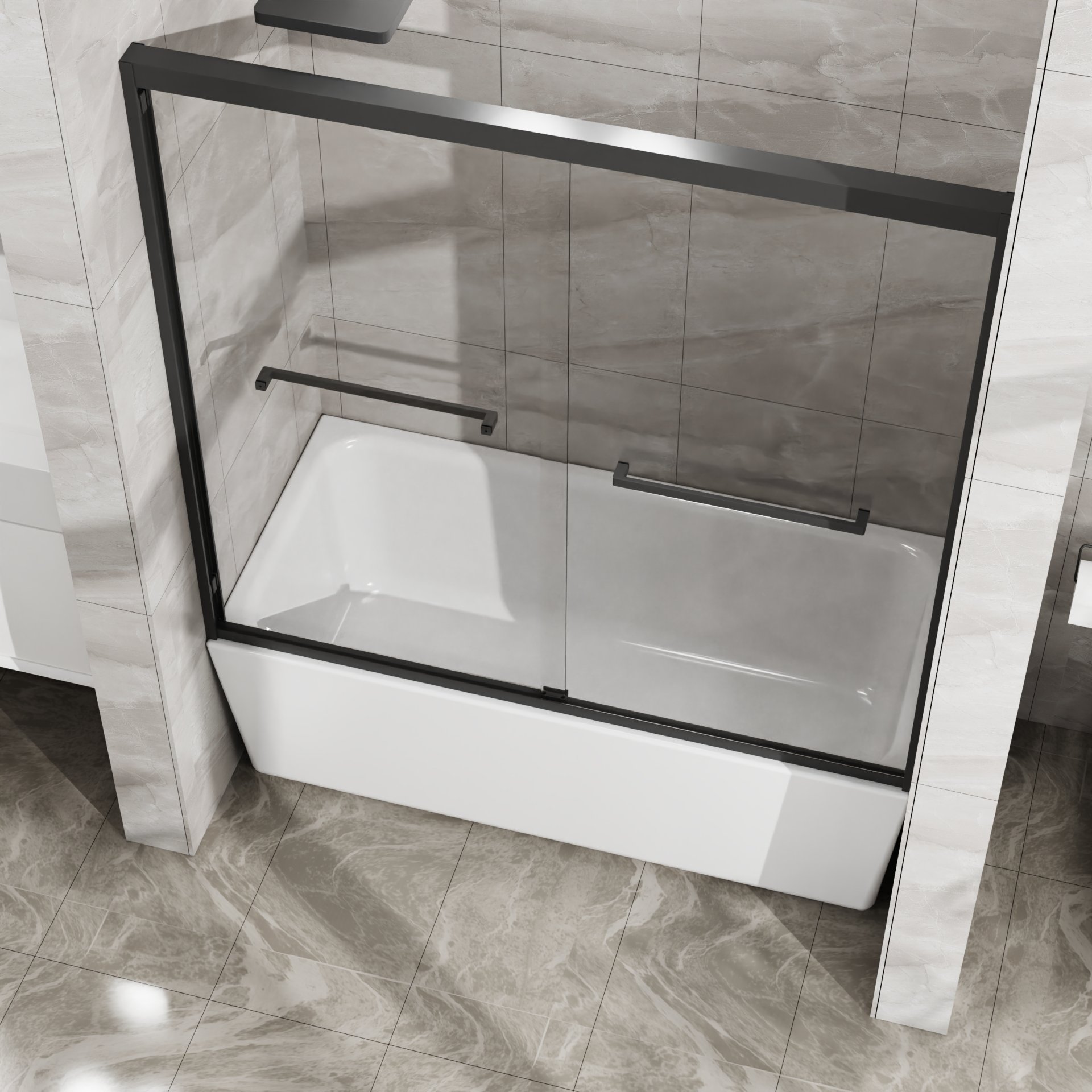 Double Sliding Bathtub Shower Door With Sgcc Clear Tempered Glass - Matte Black - Image 6