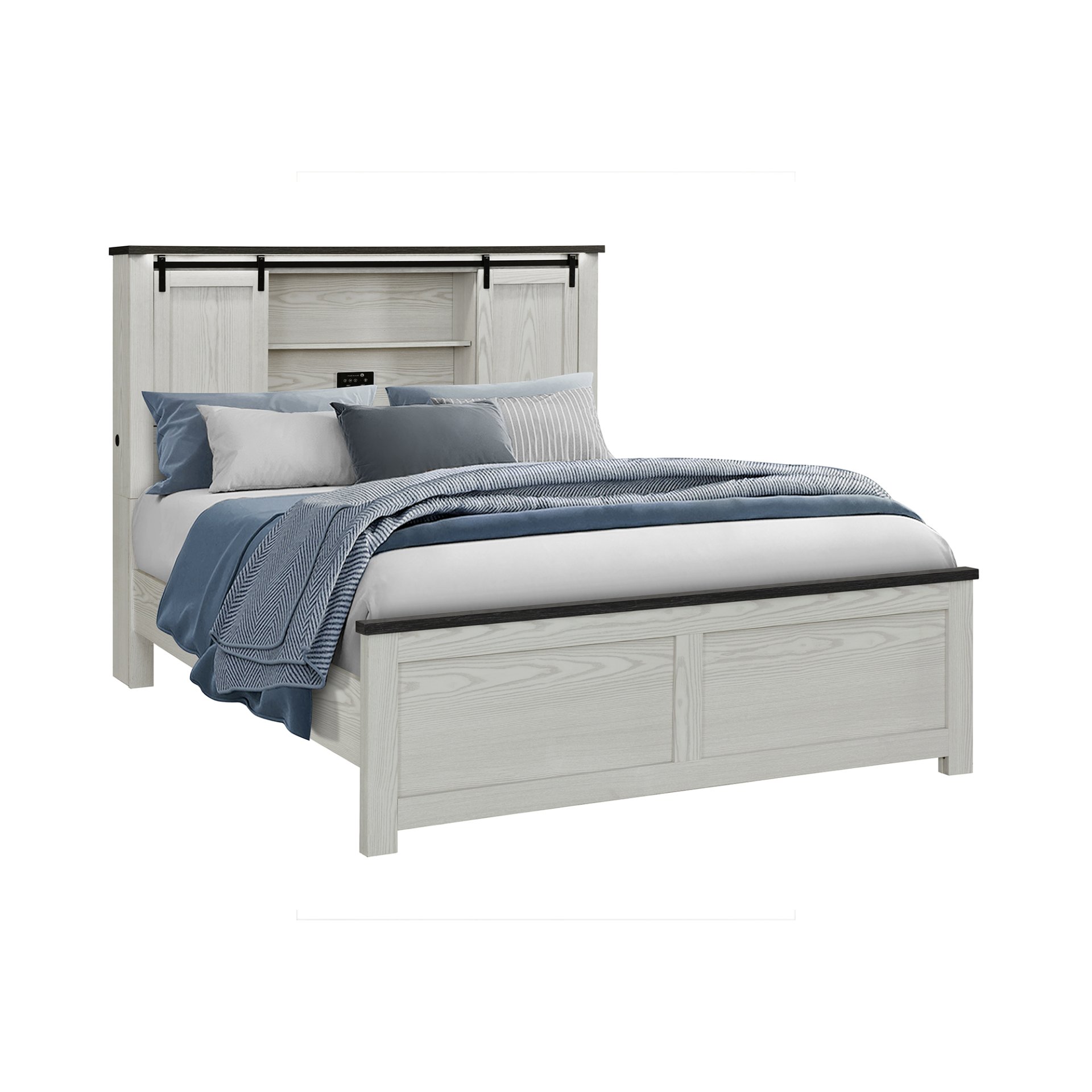 Avery - Low Profile Queen Bed With Bookcase Headboard Bar Detail - Beige - Image 4