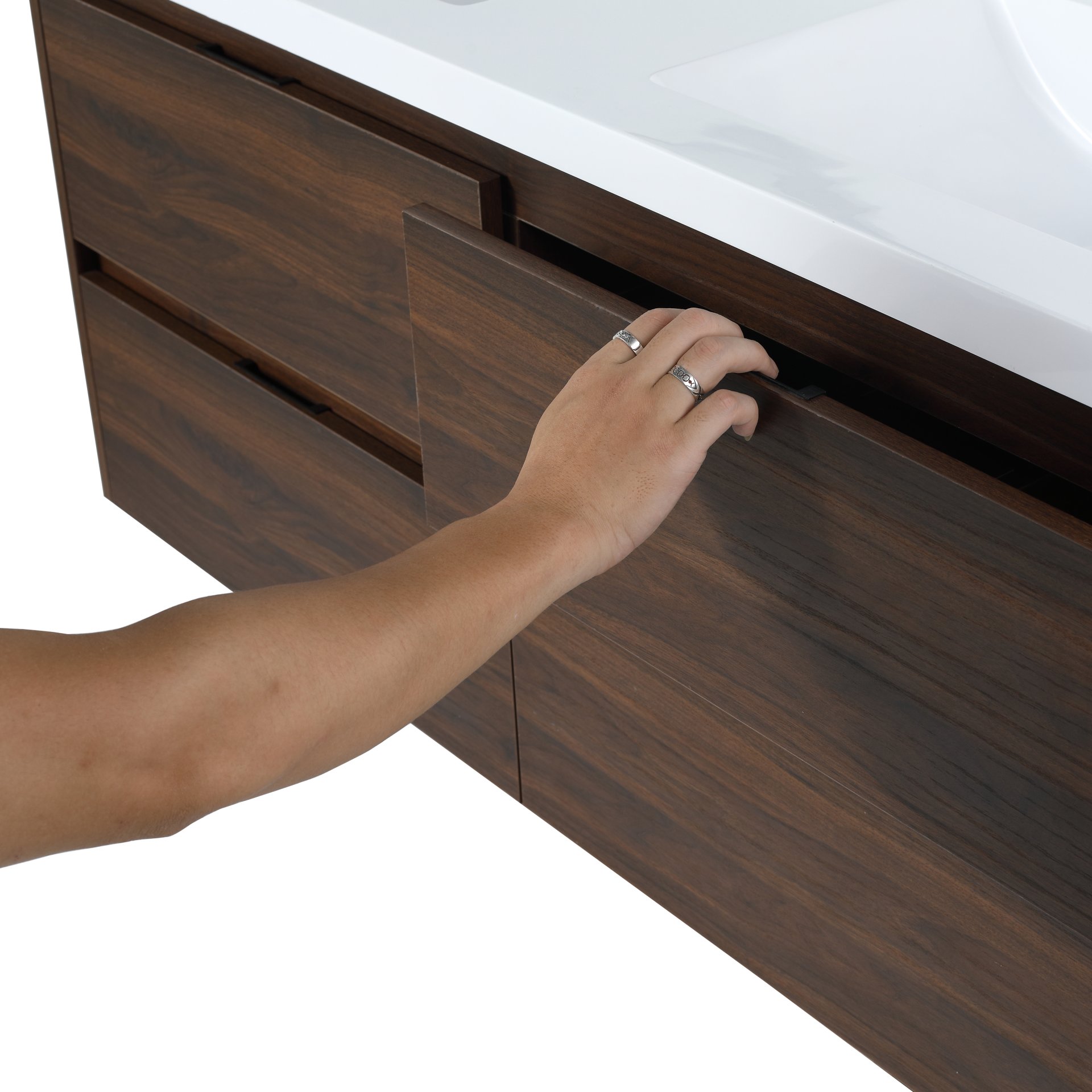 Modern Bathroom Vanity With Dual Resin Sink, Soft Close Drawers - California Walnut - Image 24