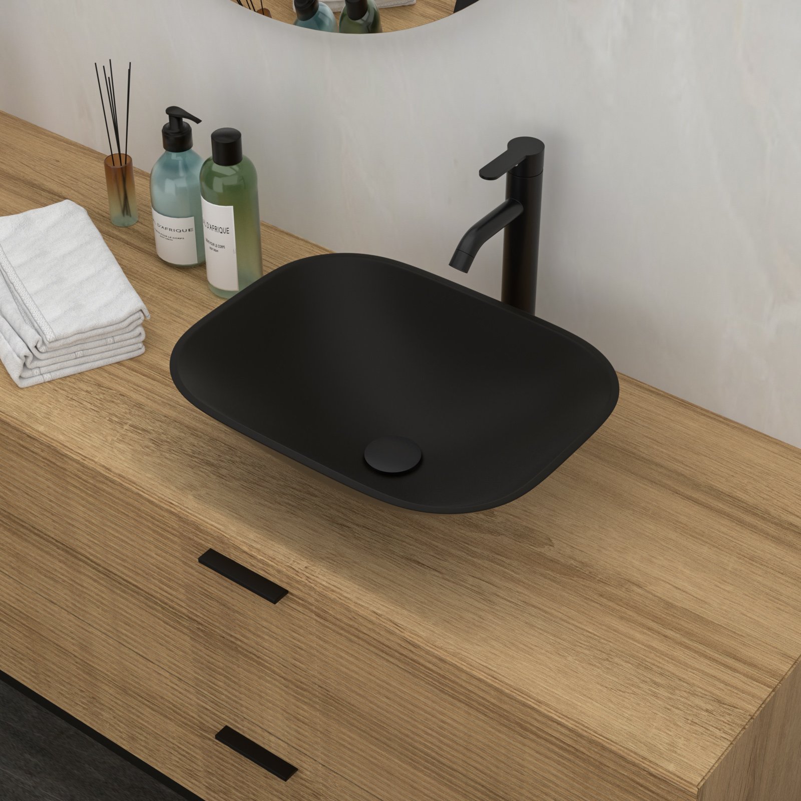 Artistic Tempered Glass Vessel Sink With Faucet And Pop Up Drain - Matte Black - Image 2