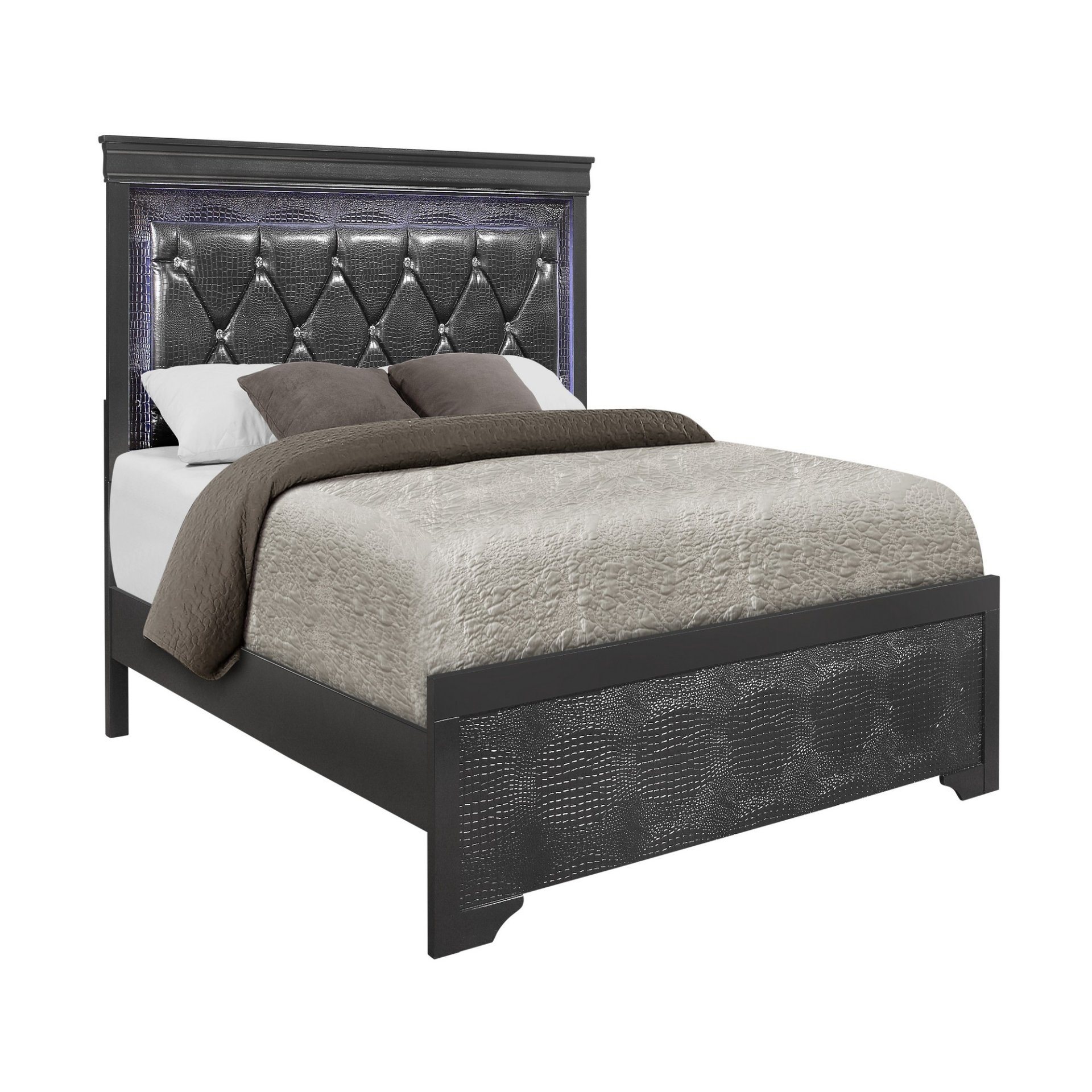 Shaker - Queen Bed With LED Lighting And Crystal Inspired Tufted Headboard - Metallic Gray - Image 3