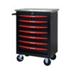 7 Drawer Multifunctional Tool Cart With Wheels, Metal Rolling Tool Cart Storage For Garage Workshop Warehouse Repair Shop With Stainless Steel Roof - Black / Red - Image 12
