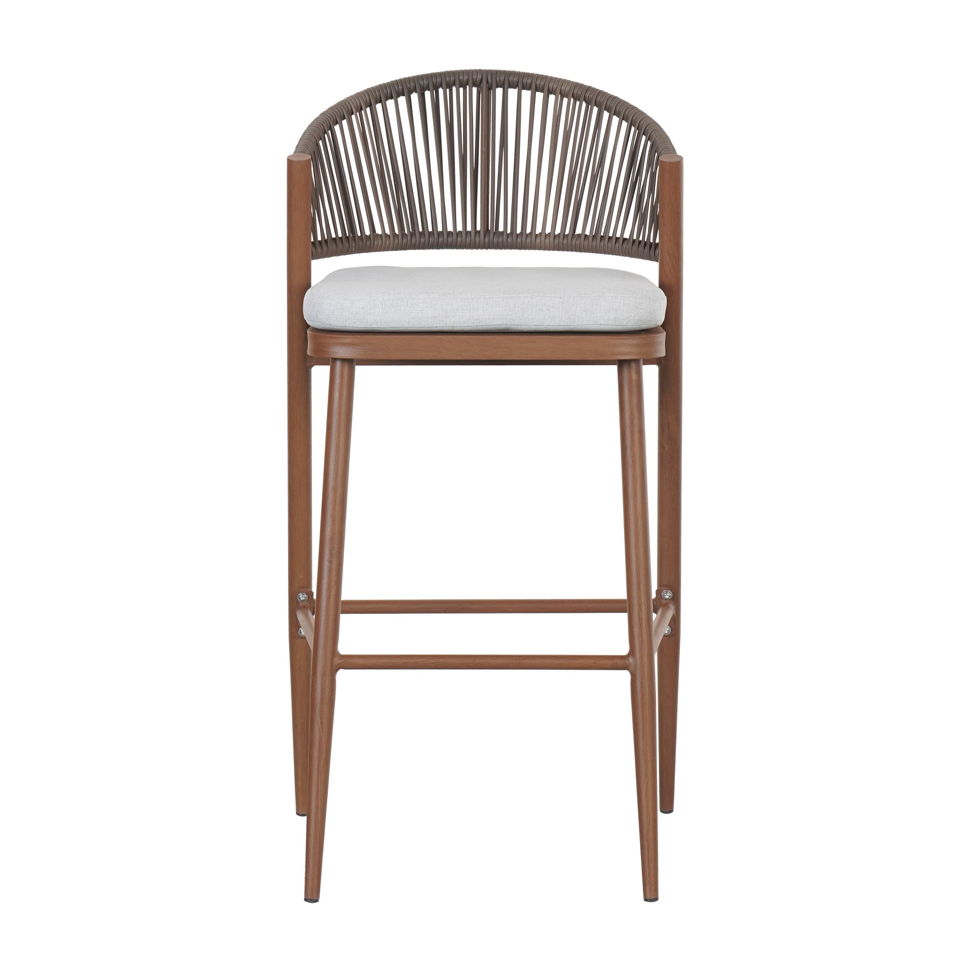 Outdoor Bar Height Aluminum Frame Counter Stools With Scallop Shaped Backrest & Water Resistant Cushions (Set of 2) - Teak - Image 15