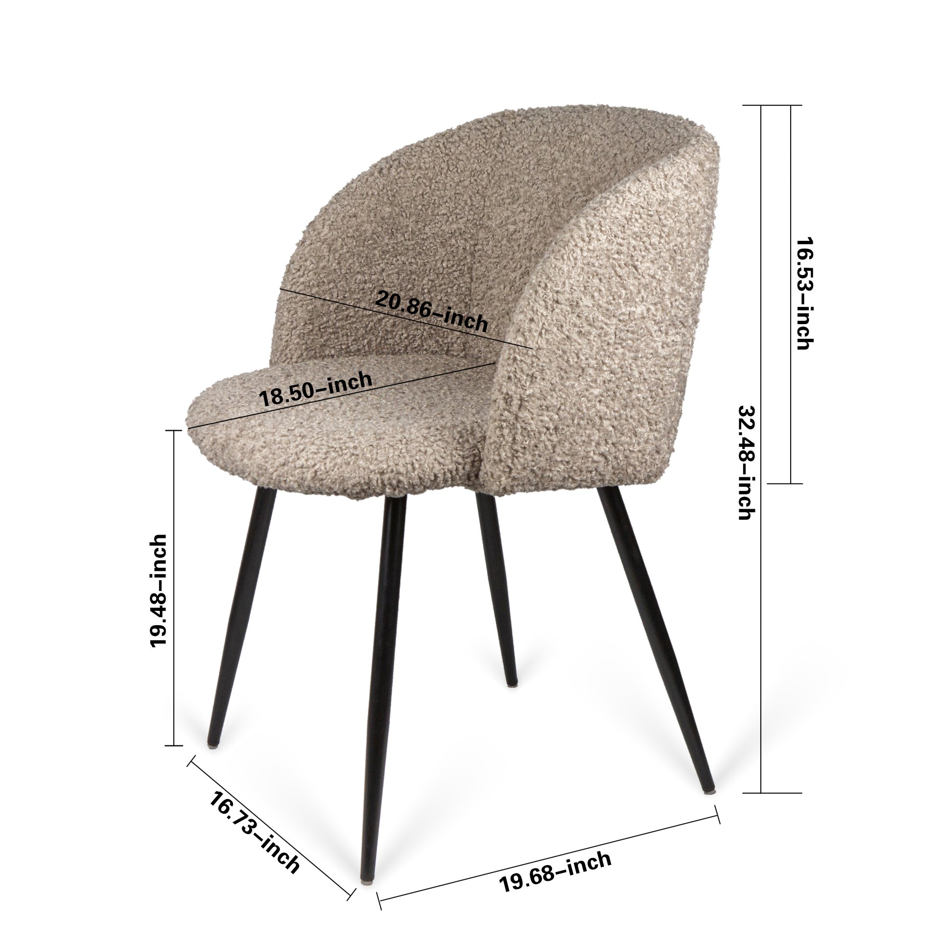Adjust Legs Upholstered Teddy Faux Fur Dining Armrest Chair (Set of 2) - Light Brown - Image 3