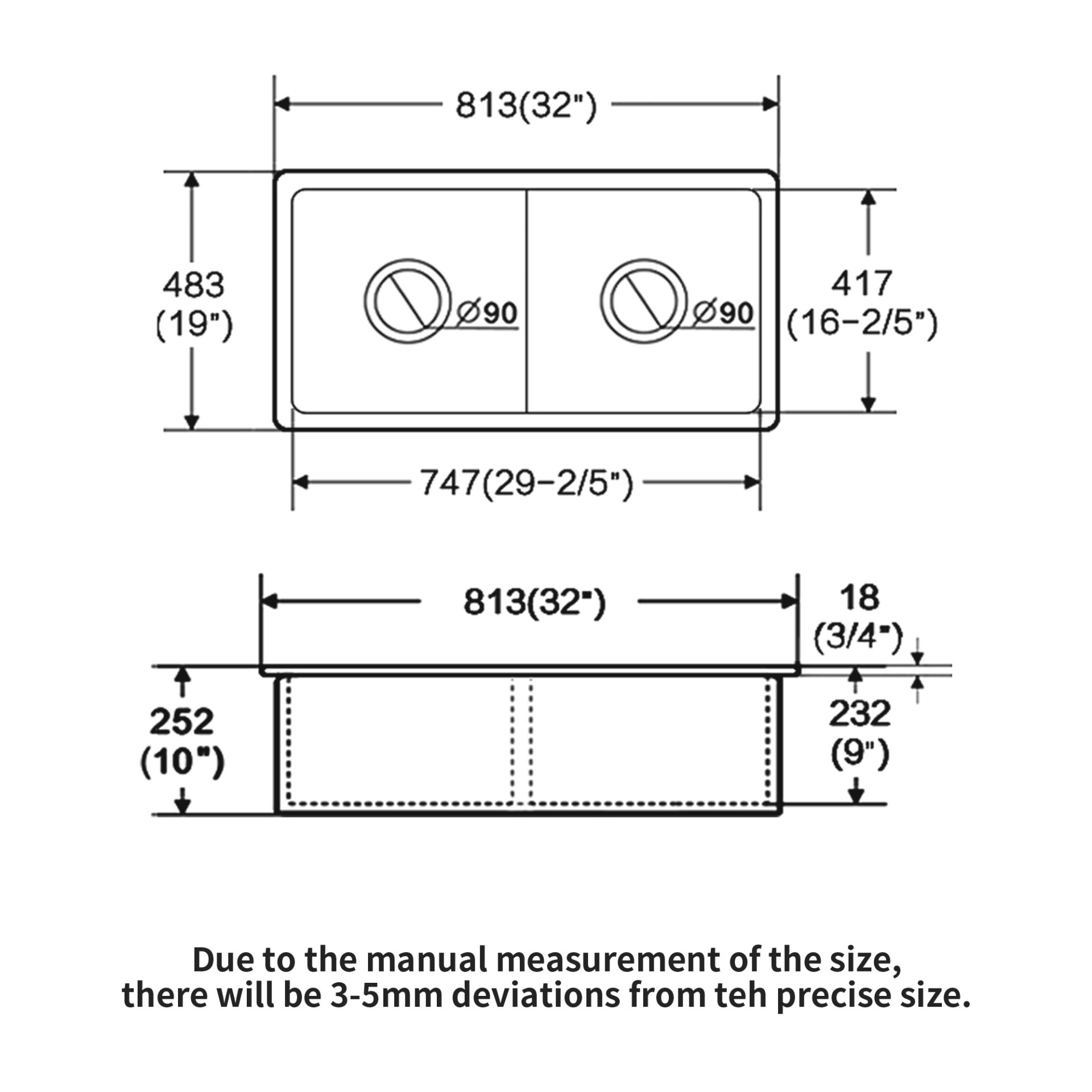 Elegant Dual Mount 32" Undermount Double Bowl Ceramic Kitchen Sink - White - Image 3