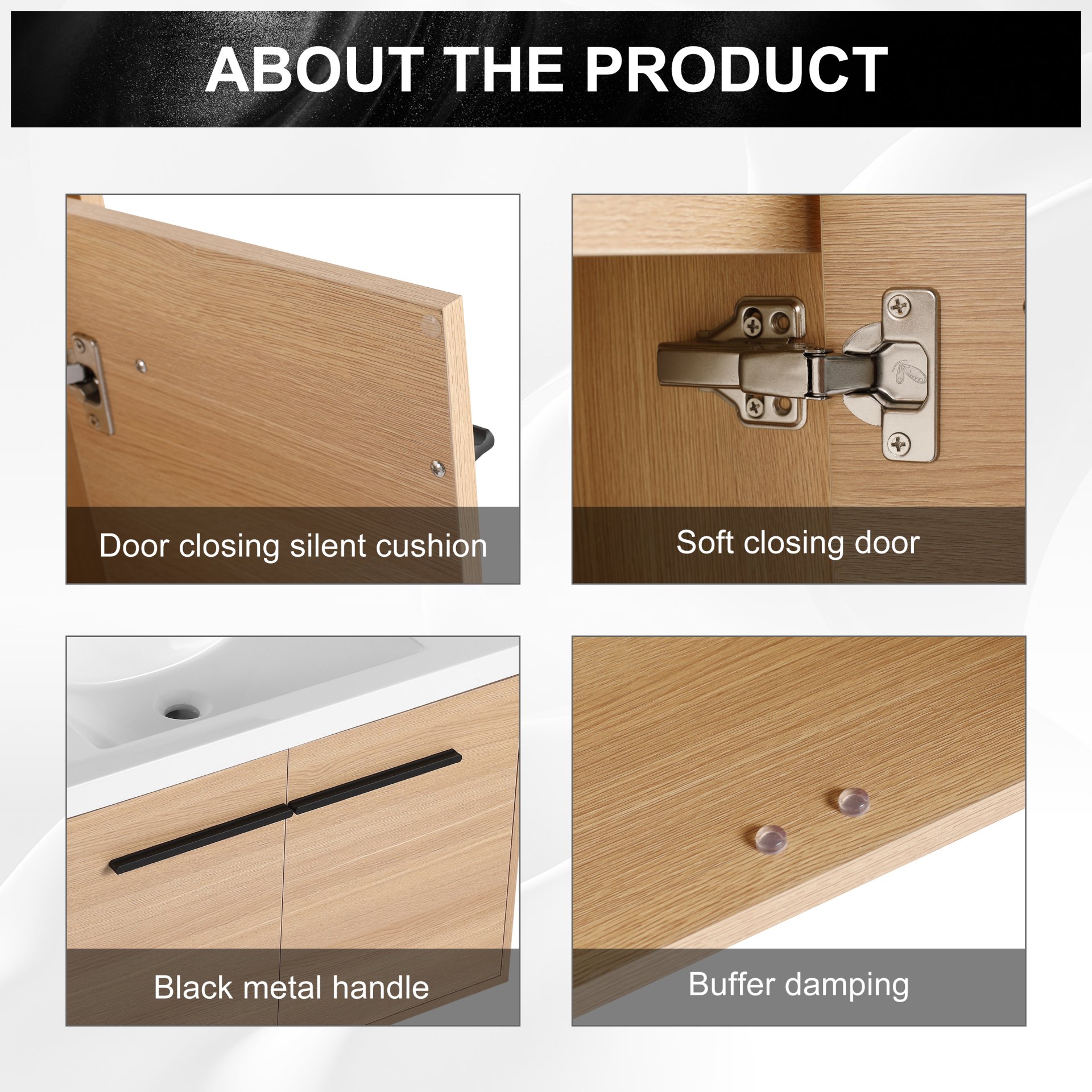 Bathroom Vanity With Resin Countertop Sink, 30" 2 Doors Cabinet Set - Oak - Image 11