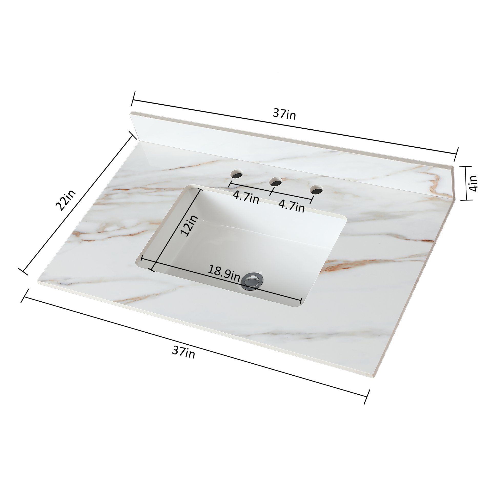 Vanity Top, Sintered Stone - Carrara White With Veins - Image 3