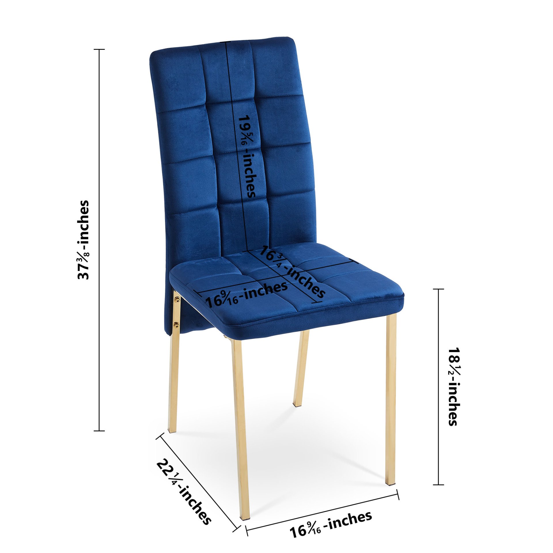 Velvet High Back Nordic Dining Chair Modern Chair With Golden Color Legs, (Set of 4) - Dark Blue - Image 3