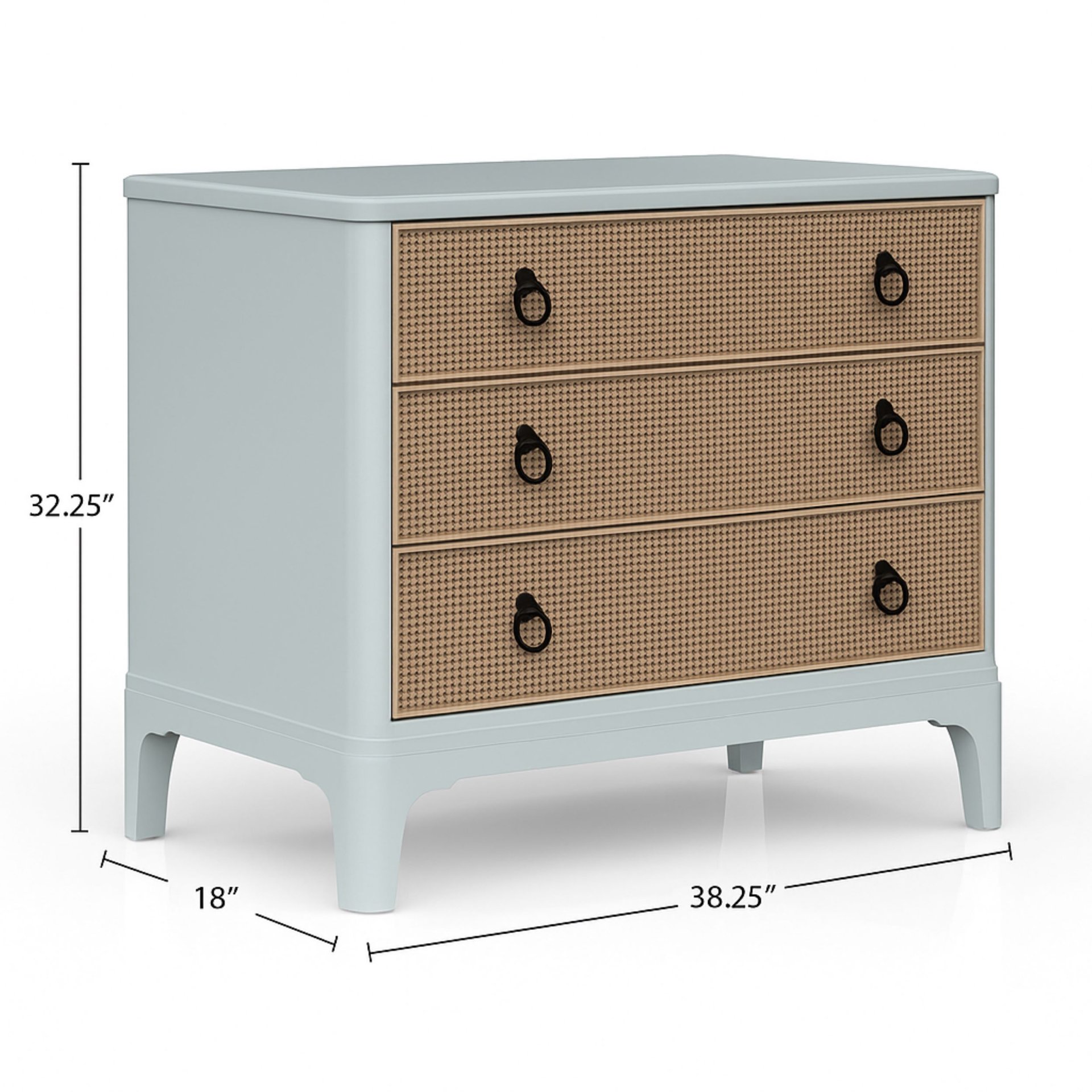 3 Drawers Hall Chest With Cane Fronts - Light Blue - Image 3