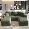 3 Seat Sofa, Deep Seat Couches With Soft Pillows And 2 Ottomans, Convertible Sofa Lounge Chair, For Living Room - Green - Image 13