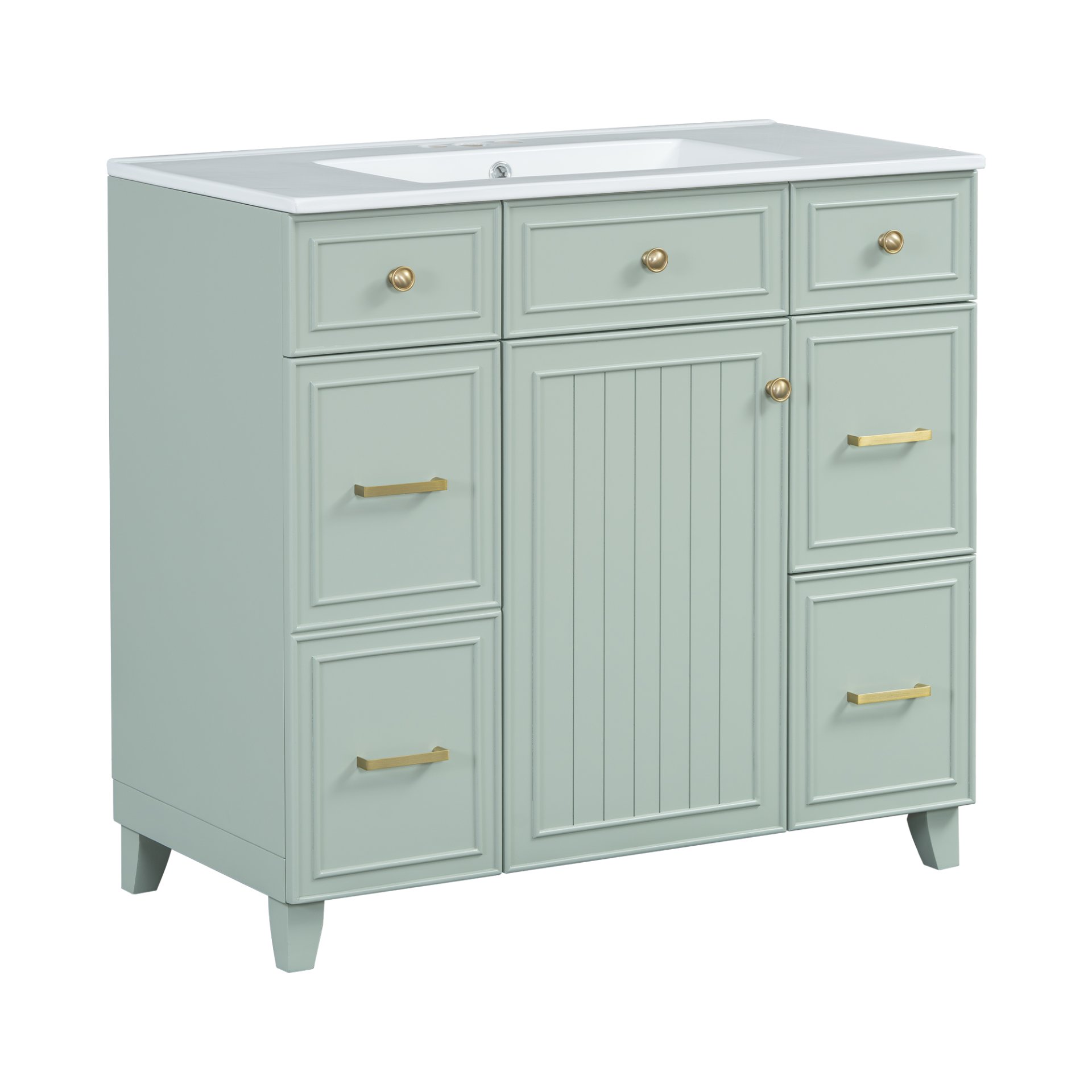 36" Bathroom Vanity With Sink, Soft Close Doors, Adjustable Shelves, And Hairdryer Storage - Green - Image 12