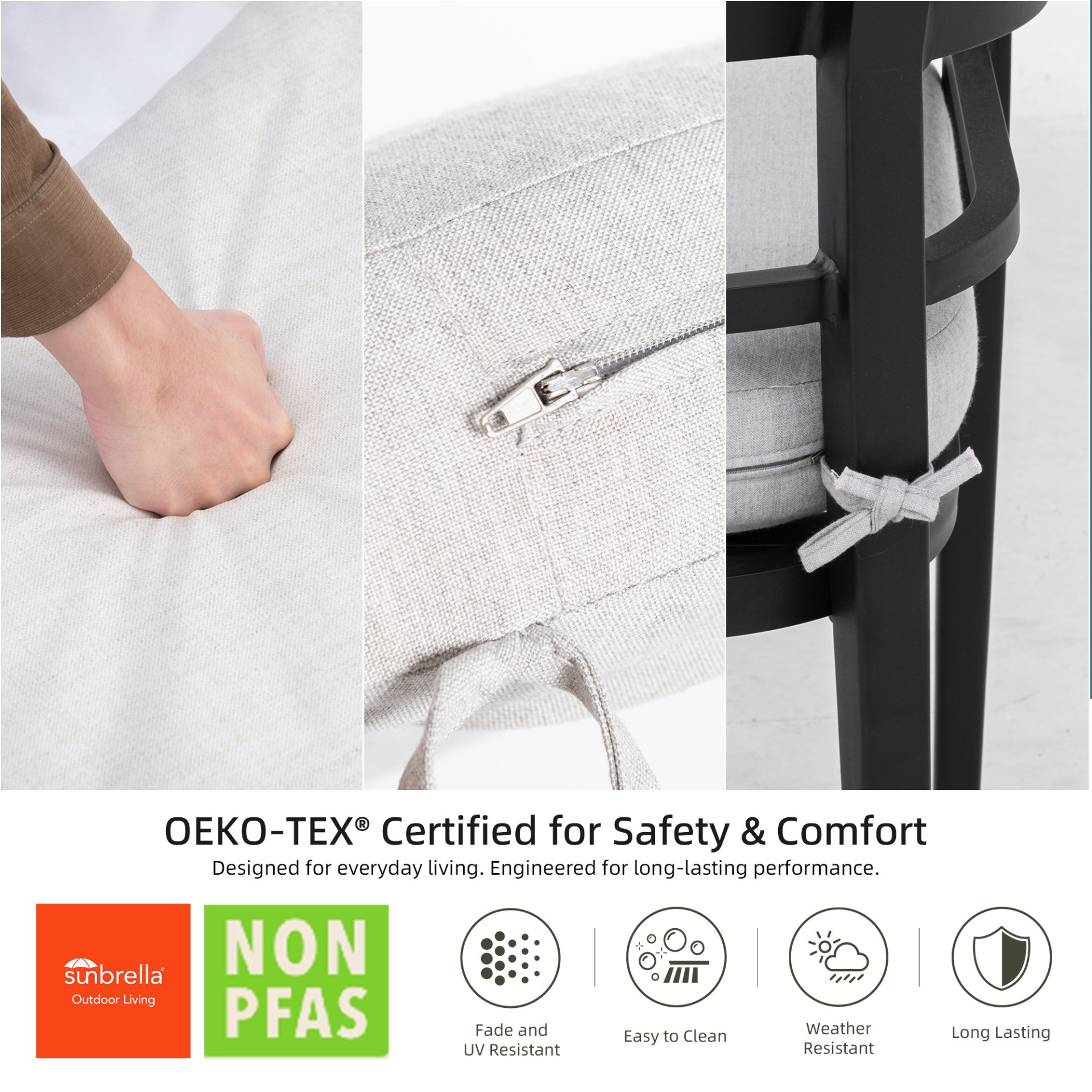 5 Pieces Outdoor Patio Dining Set, Squircle Dining Table, 4 Dining Chairs With Sunbrella Cushions - Ember Black - Image 9