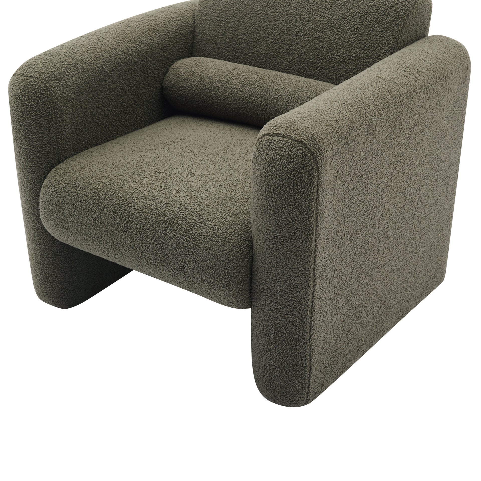Modern Accent Chair Lambskin Sherpa Upholstered Comfy Reading Arm Chair Soft Padded Armchair With Back And Pillow For Living Room - Seaweed Green - Image 10
