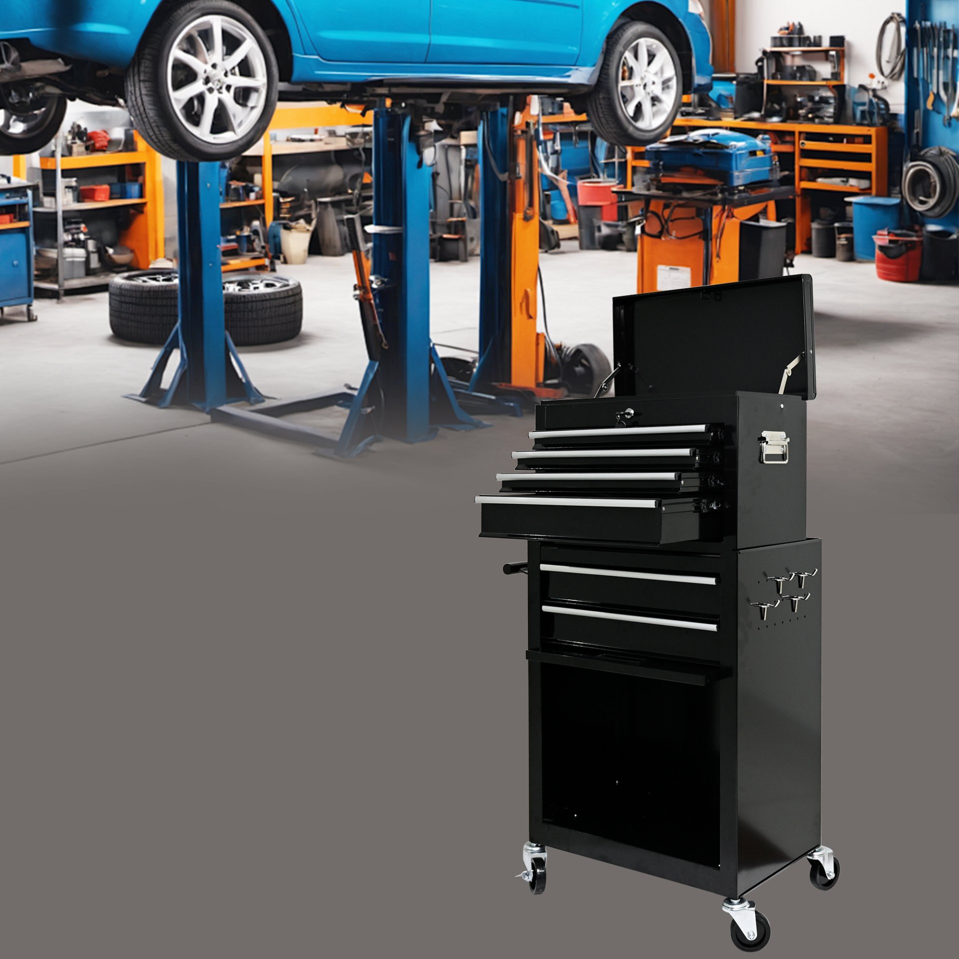 High Capacity Rolling Tool Chest With Wheels And Drawers, 6 Drawer Tool Storage Cabinet - Black - Image 2