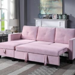 Nova - Velvet Reversible Sleeper Sectional Sofa With Storage Chaise - Pink