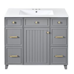 Bathroom Vanity With Sink, Soft Close Doors, Adjustable Shelves, 36" - Gray