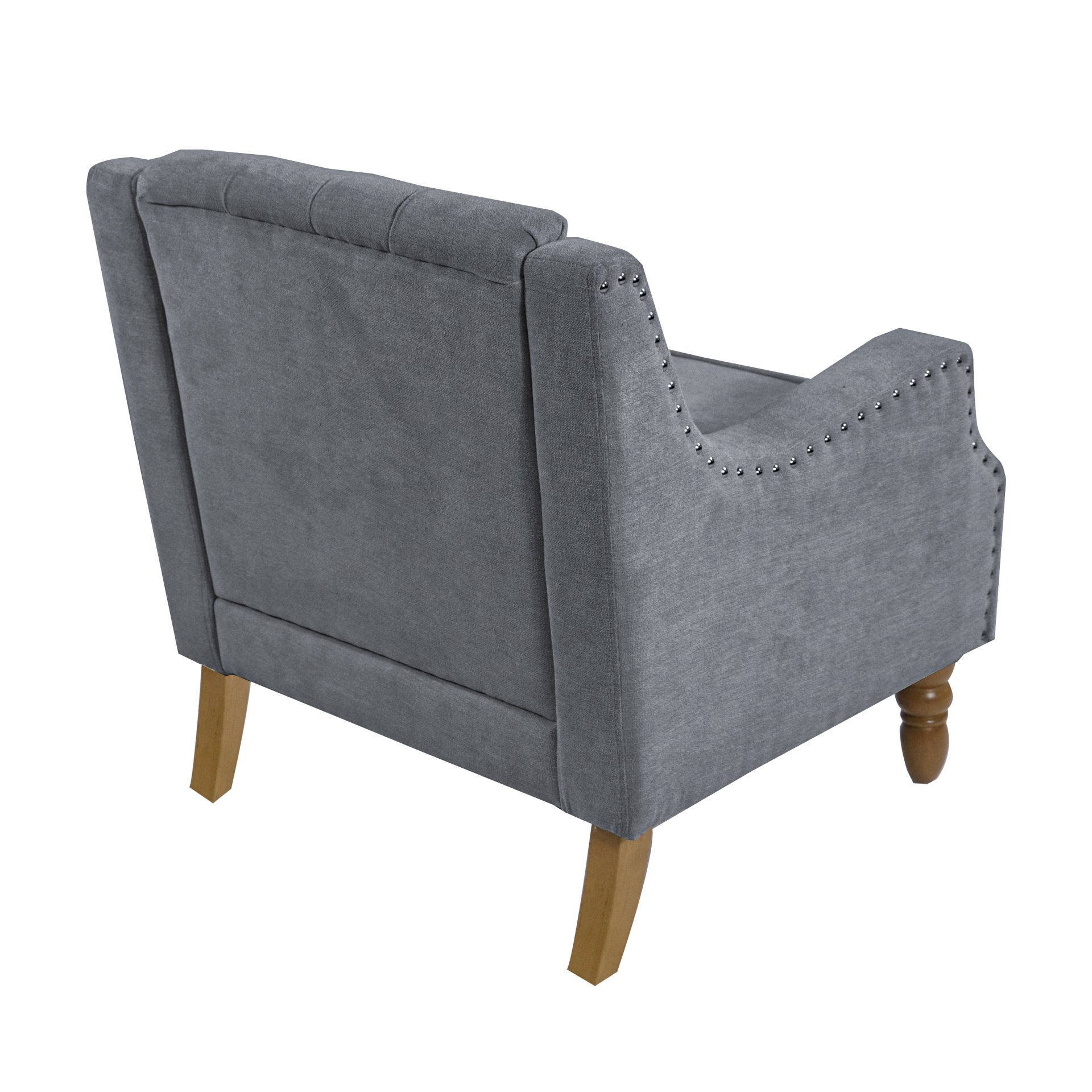 Accent Chair, Living Room Chair, Footrest Chair Set With Vintage Brass Studs, Button Tufted Upholstered Armchair For Living Room, Comfy Reading Chair For Bedroom, Reception Room - Gray - Image 18