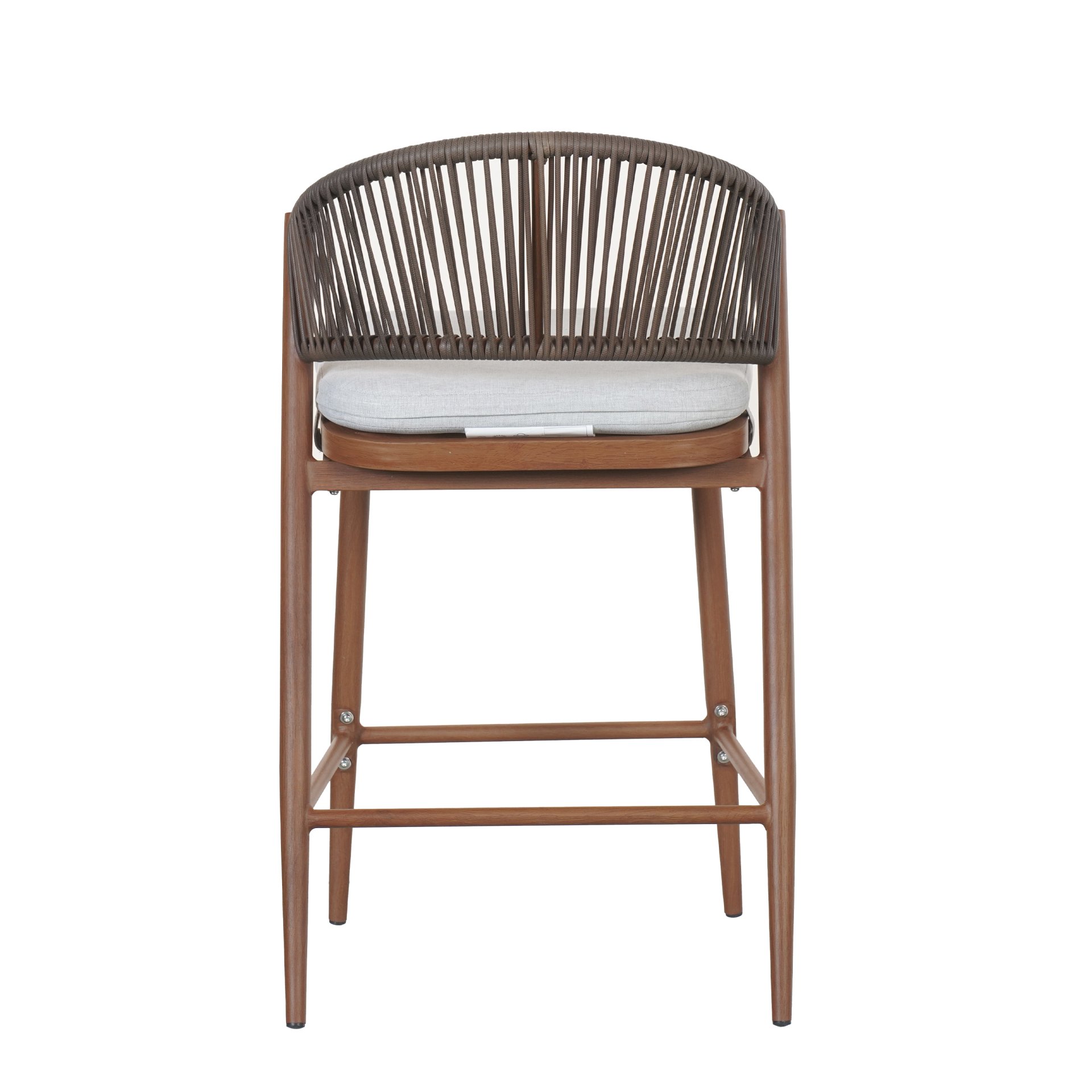 Outdoor Counter Height Aluminum Frame Counter Stools With Scallop Shaped Backrest & Water Resistant Cushions (Set of 2) - Teak - Image 17