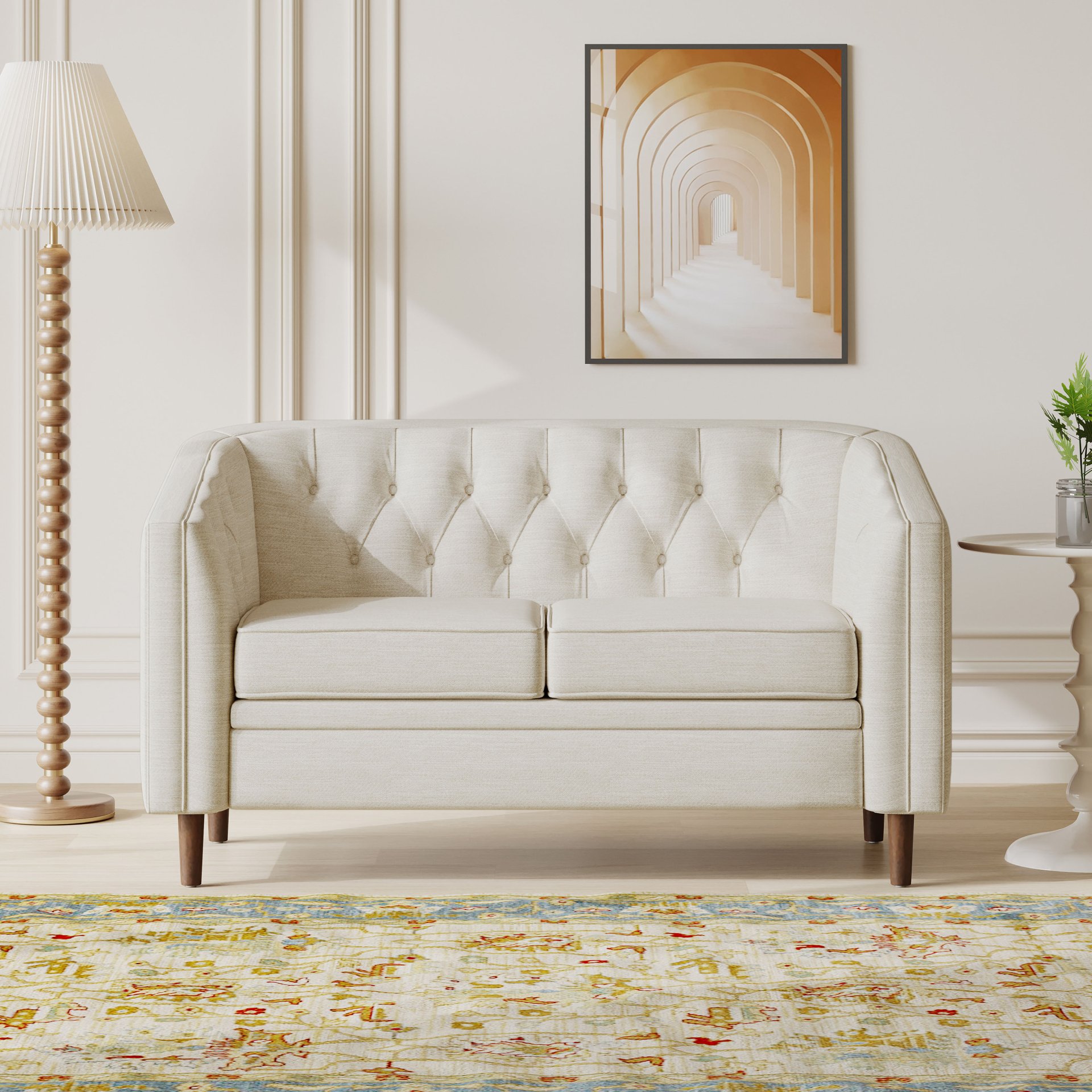 Sophisticated Loveseat With Diamond Stitched Detailing - Beige - Image 2