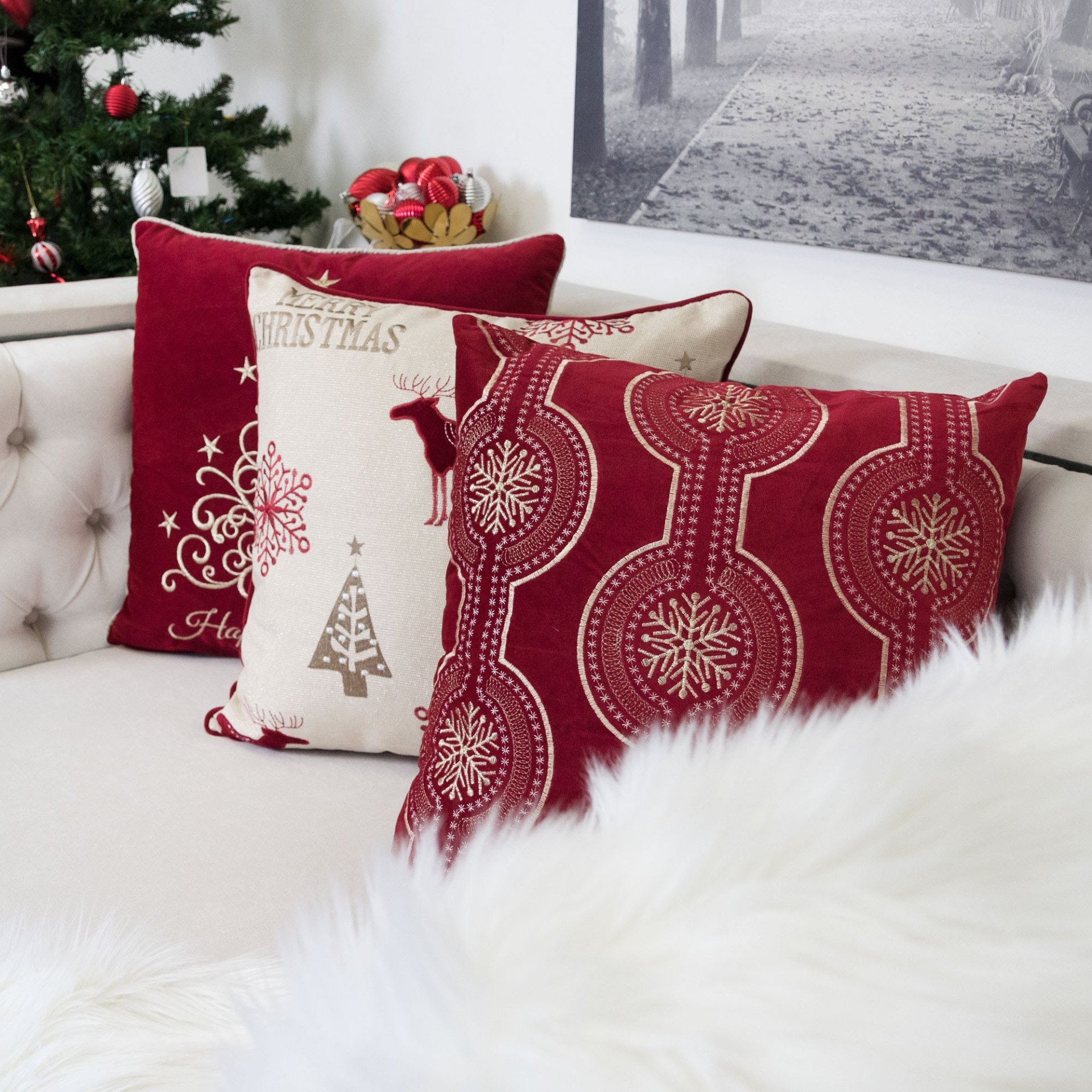 Holiday Embroidered Throw Pillow With Insert - Red - Image 4