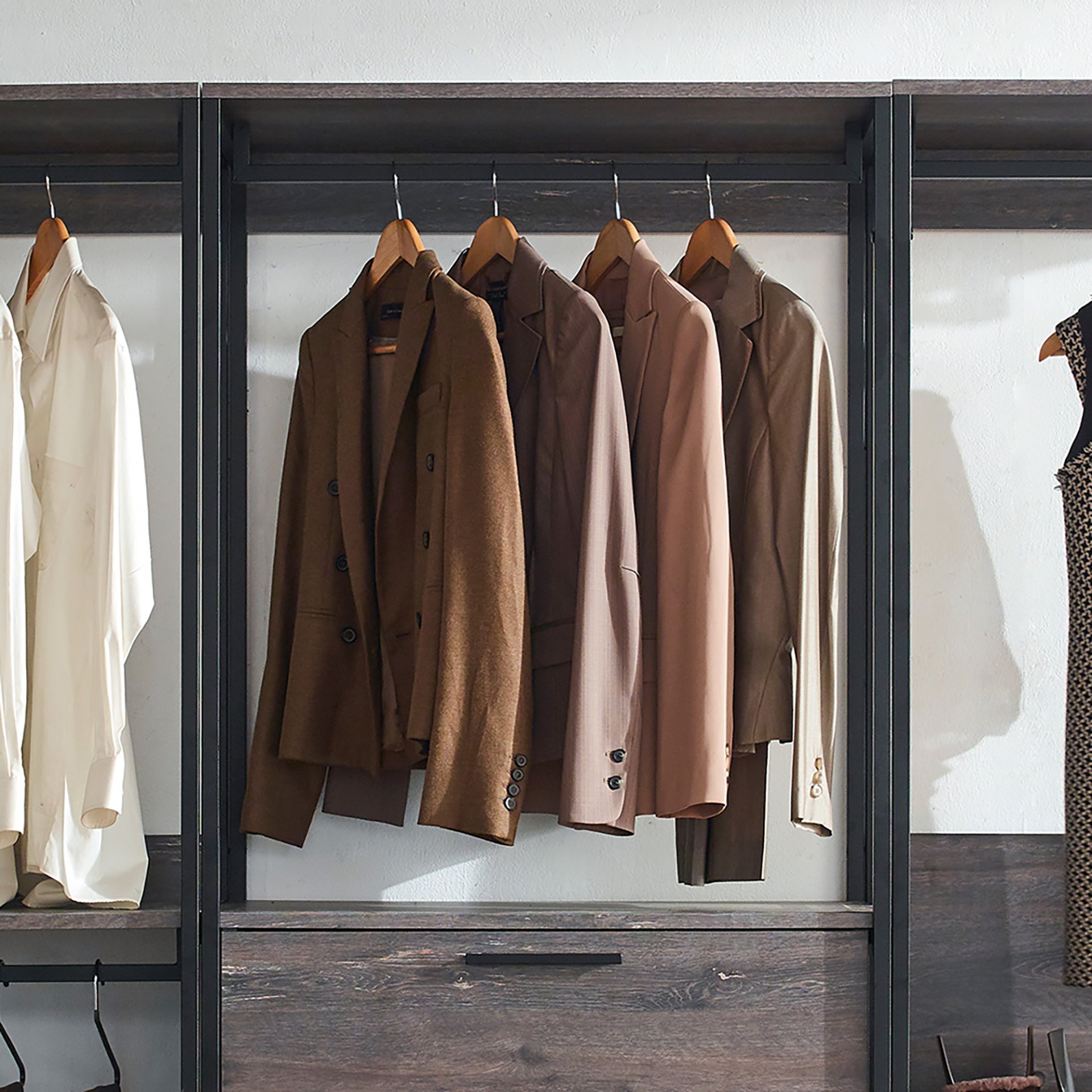 Monica - Wood Walk In Closet System With Powder Coated Metal Frame And Melamine - Rustic - Image 6