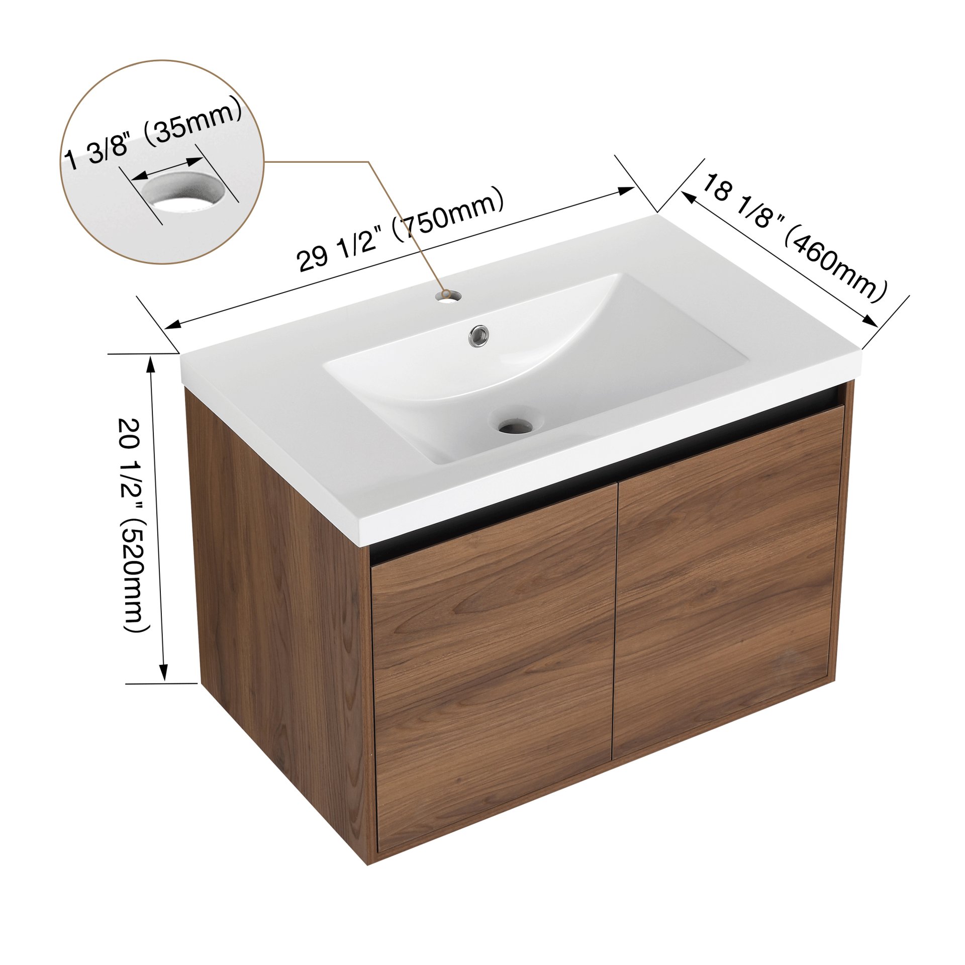 Bathroom Vanity With Resin Countertop Sink - Brown - Image 3