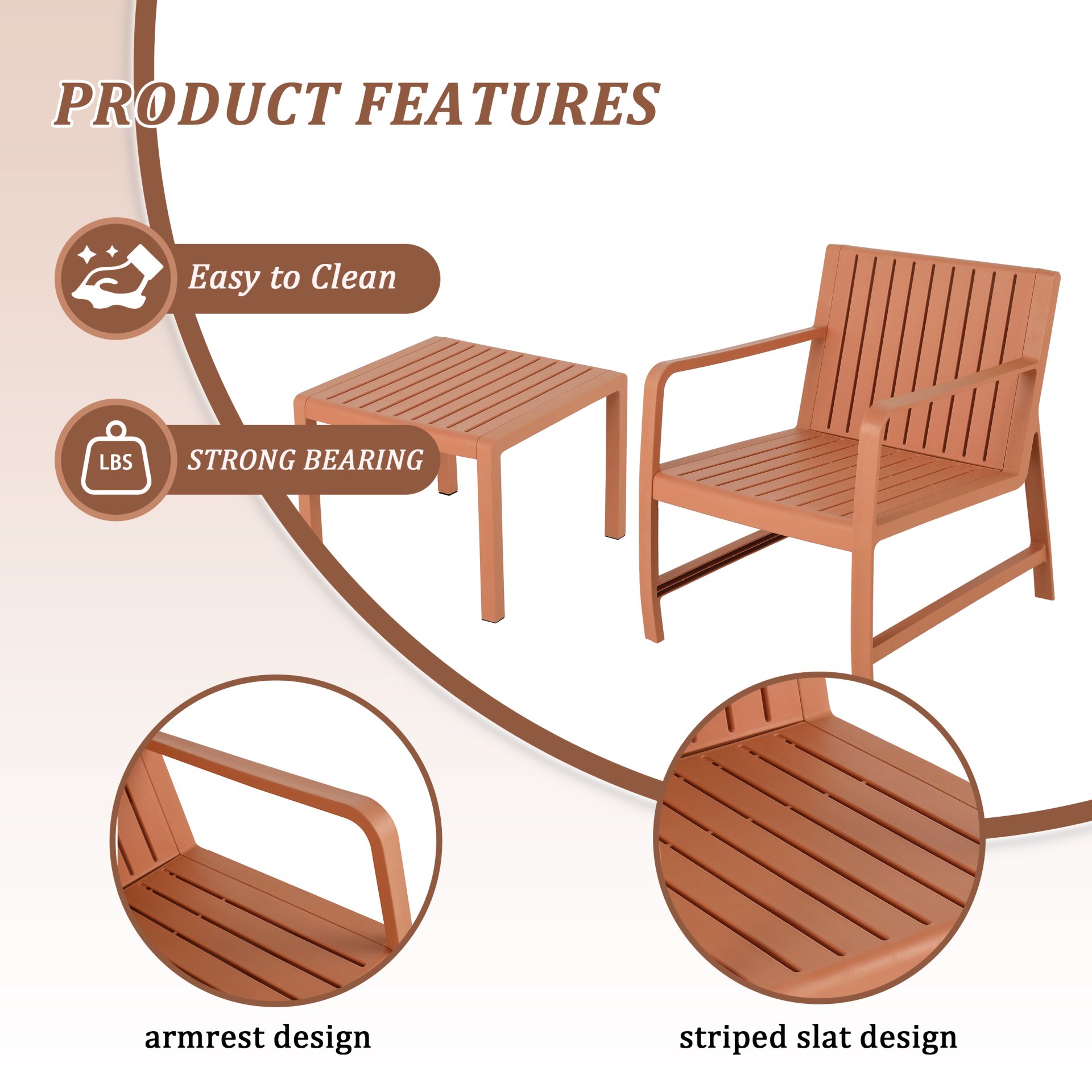 2 Piece Indoor / Outdoor Furniture Set (1 Chair And 1 Coffee Table), UV Resistant, Waterproof And Durable - Apricot Brown - Image 5