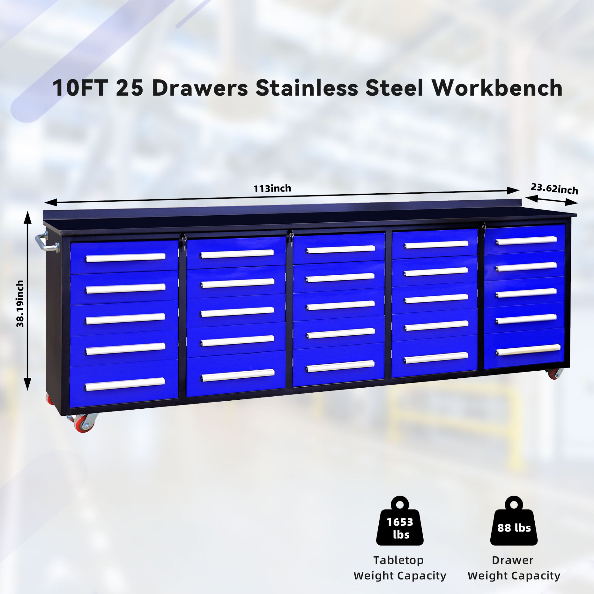 Workbench With Storage Drawers (25 Drawers) - Blue - Image 3