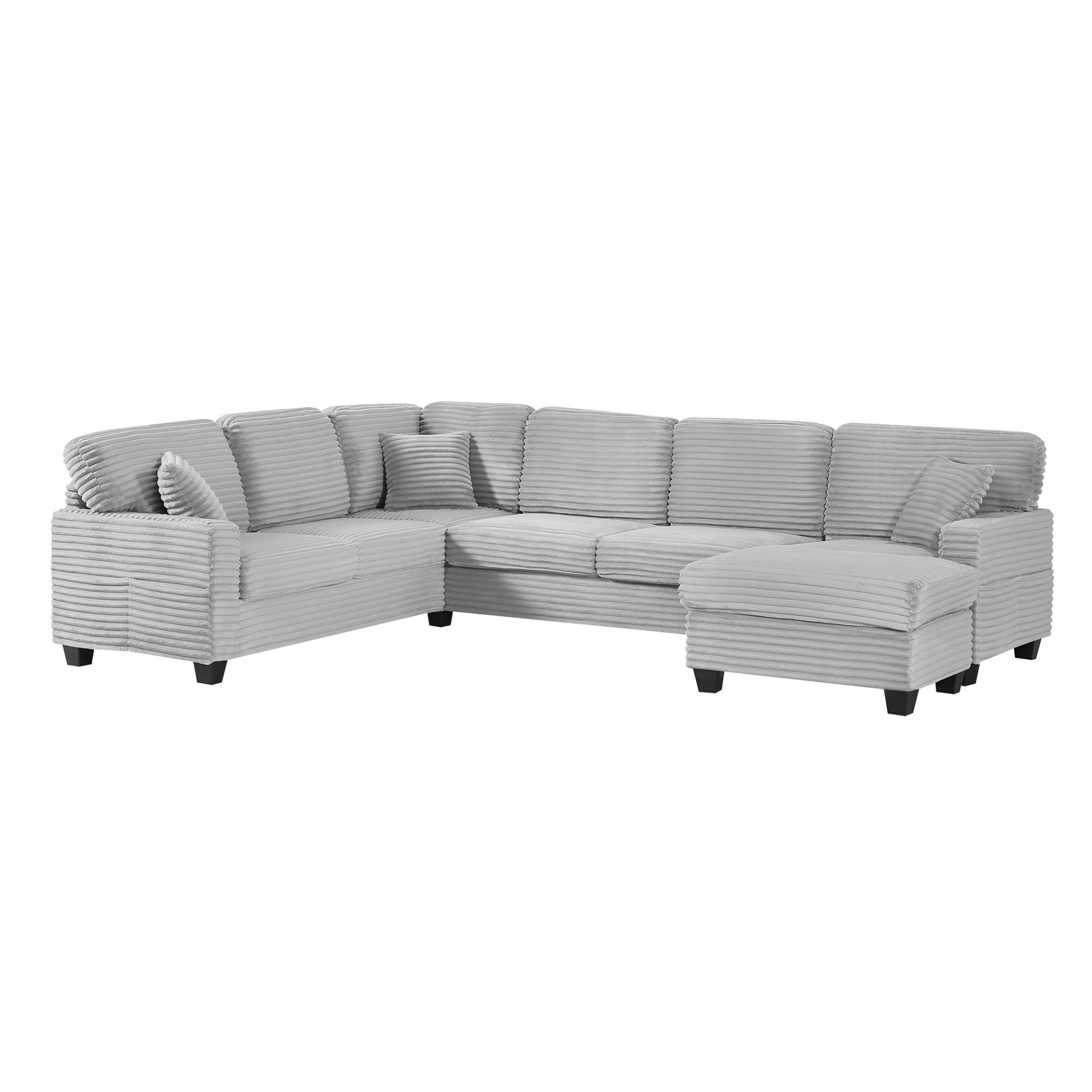 Modern U Shaped Sectional Sofa With Movable Ottoman And Side Storage Pockets Corduroy - Gray - Image 12