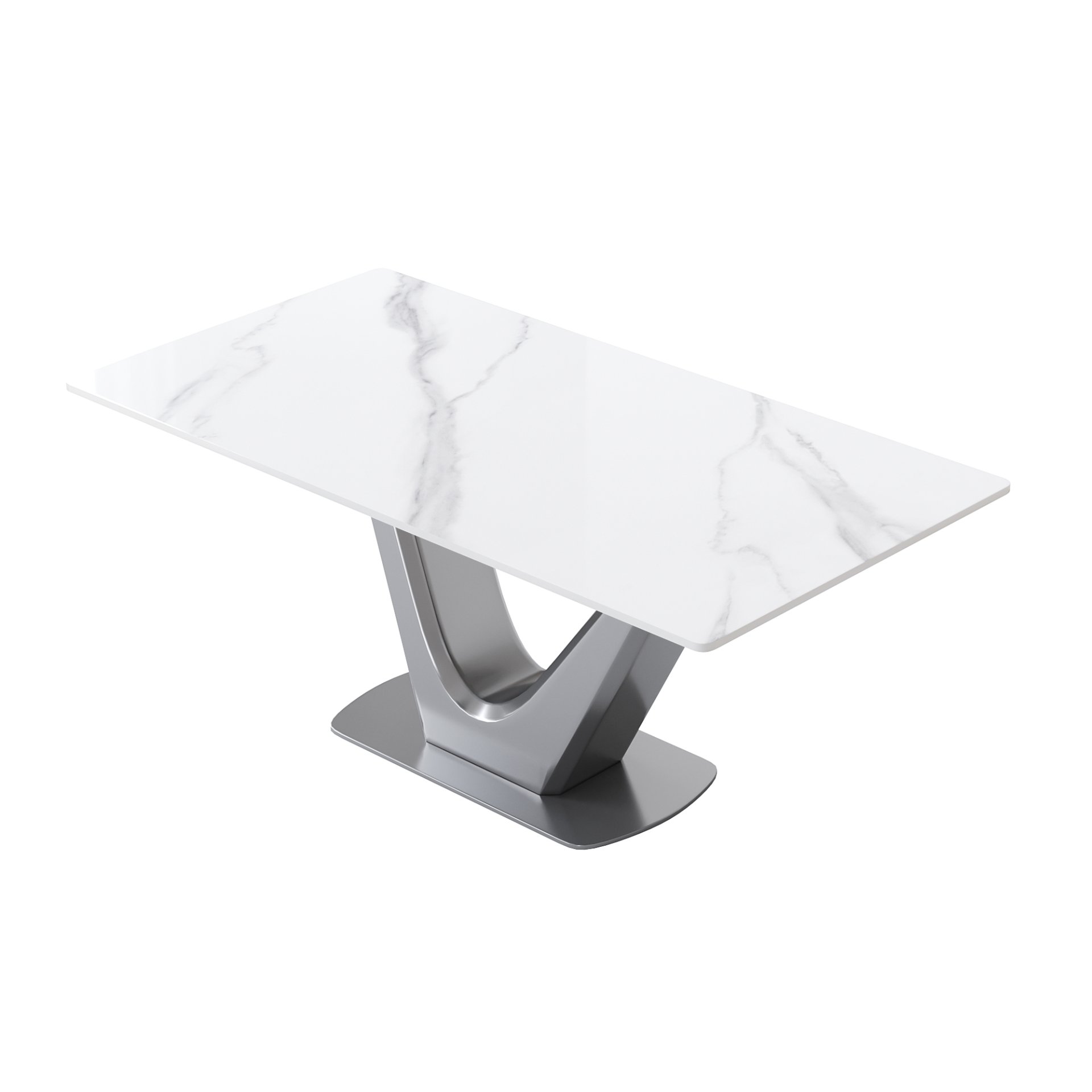 70.84" Modern Artificial Stone Panel V-Shaped Metal Legs, Can Accommodate 6-8 People - White / Gray - Image 5