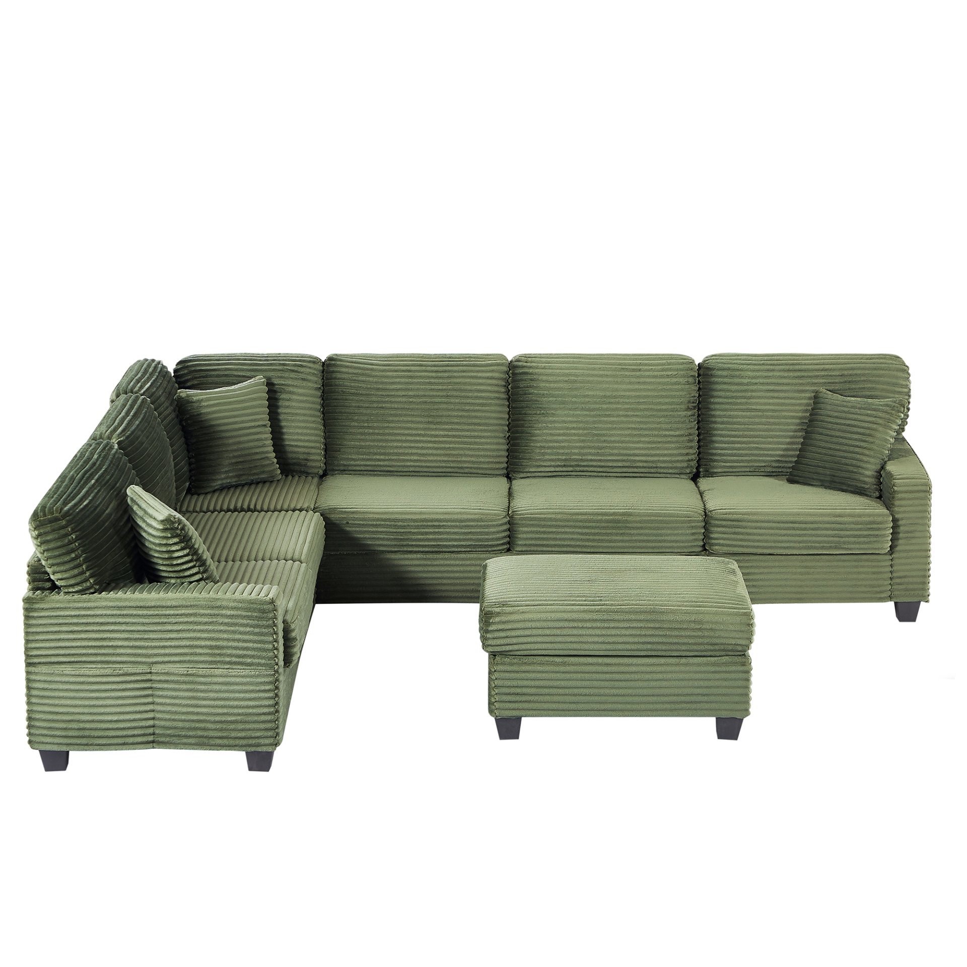 Modern Sectional Sofa U Shaped With Movable Ottoman And Side Storage Pockets Corduroy - Green - Image 11