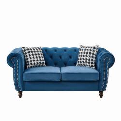 Chesterfield Sofa With Roll Armrest And Nailhead, 2 Seater Couch - Blue