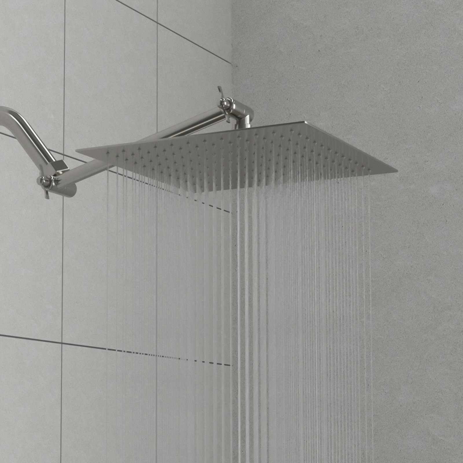 Luxury Rain Shower Head With Adjustable Arm, 10" Square, Stainless Steel - Brushed Nickel - Image 2