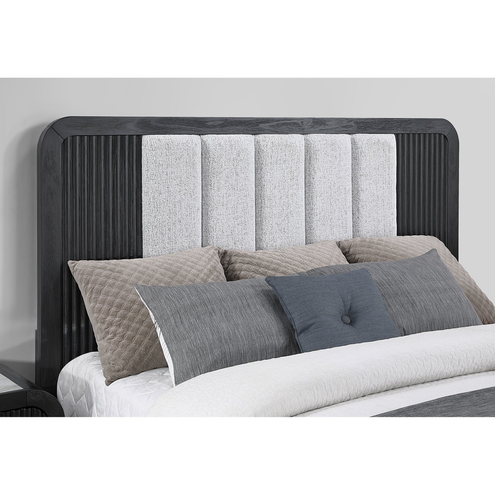 Beverly - Queen Bed With Fluted Detailing, Upholstered Headboard And Footboard, Low Profile Design - Black White - Image 5