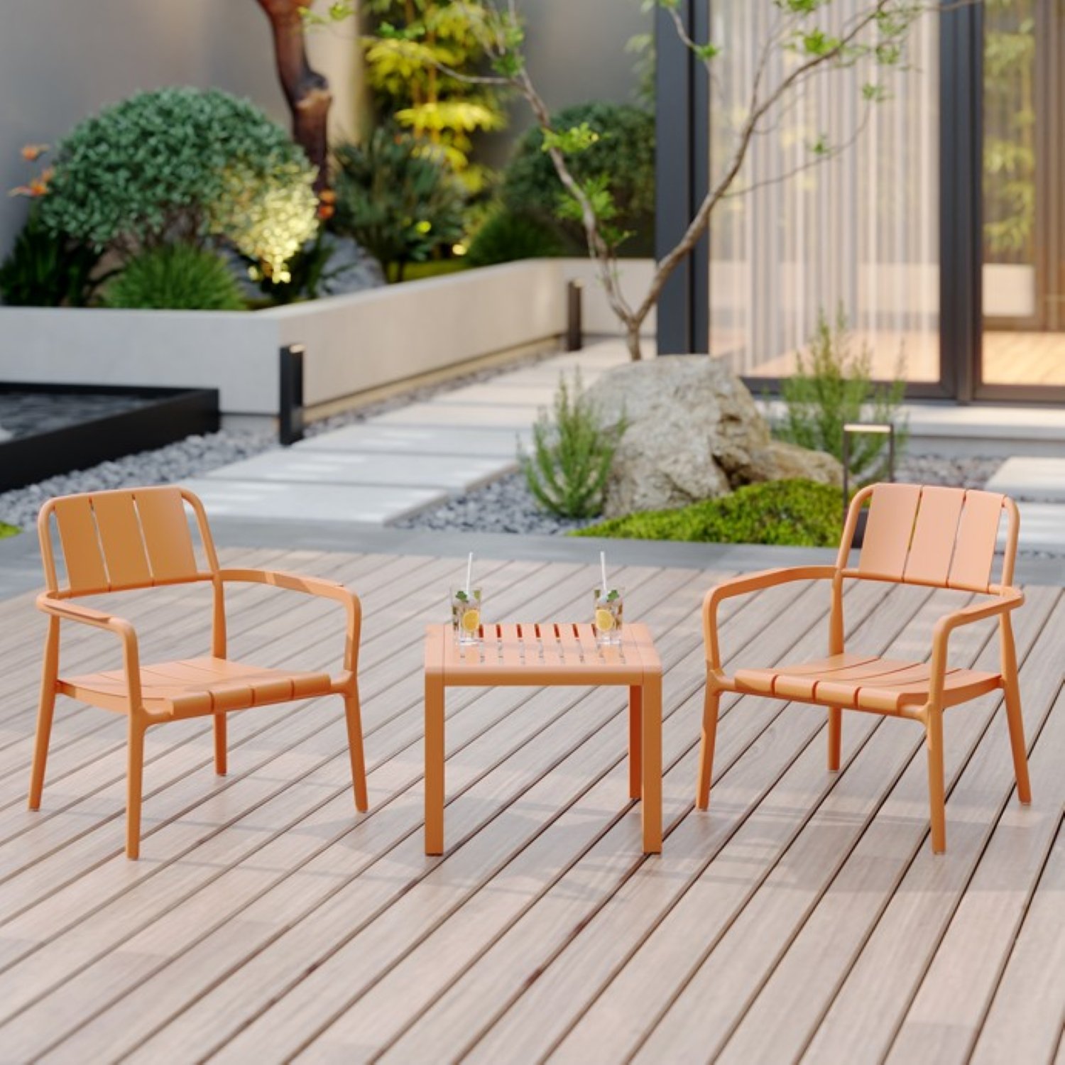 3 Piece Indoor / Outdoor Leisure Table And Chair Set (2 Chairs And 1 Coffee Table), UV Resistant, Waterproof And Durable - Apricot Brown - Image 5