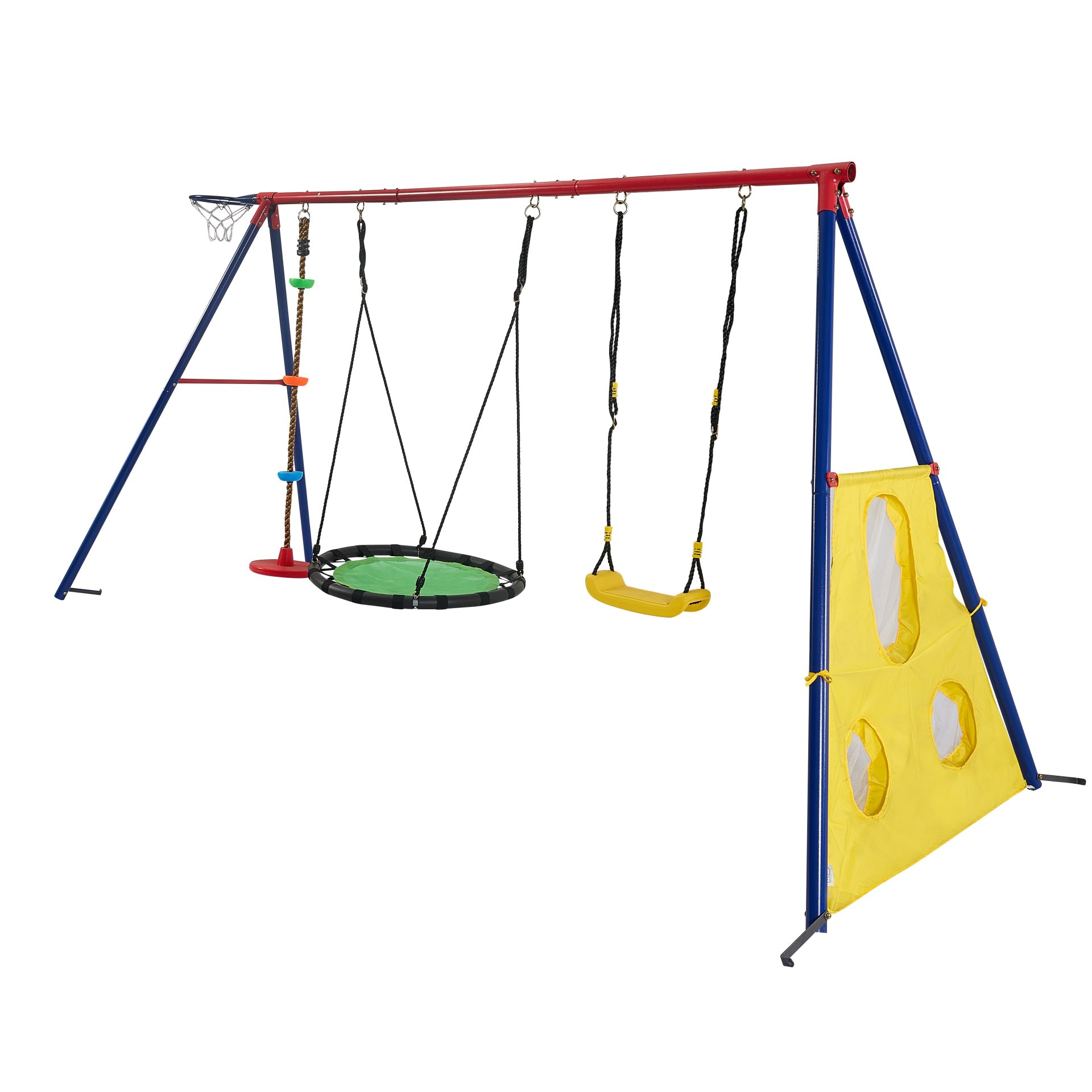5 In 1 Swing Set With Textilene Swing And Tree Swing Disc Metal Plastic Safe Swing Seat For Outdoor Playground - Blue / Green - Image 10