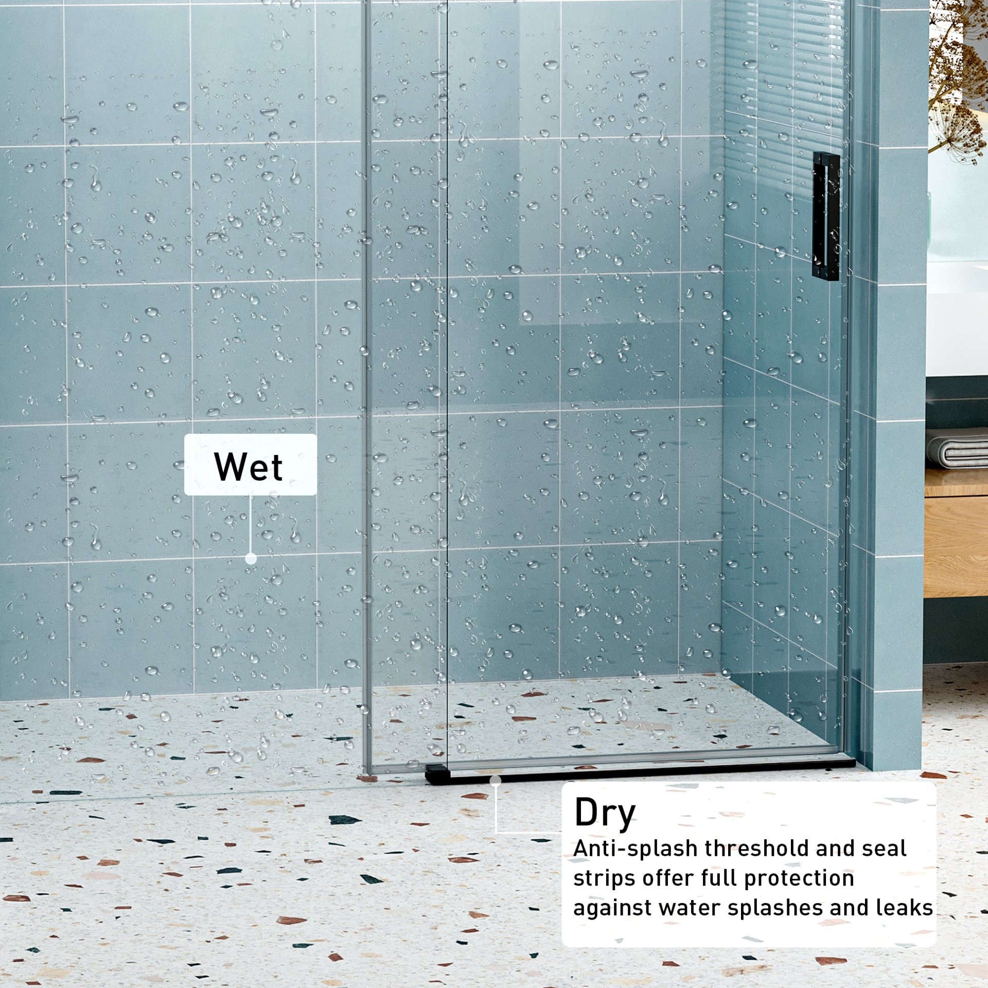 Frameless Soft Closing Shower Door, 1 / 4" (6Mm) Tempered Glass Single Sliding With Explosion Proof Coating - Matte Black - Image 7