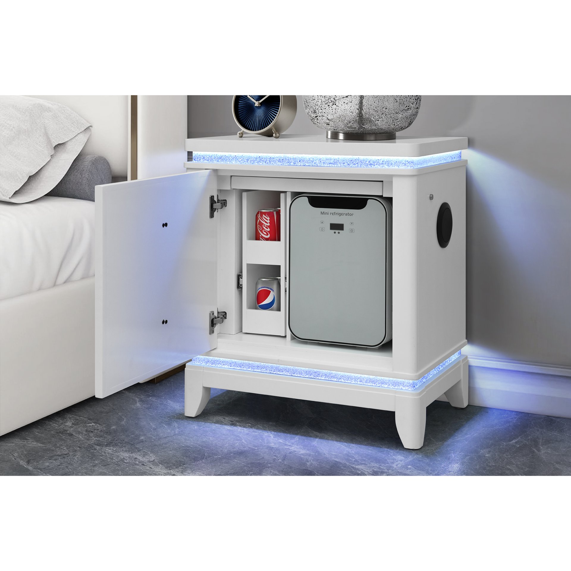 Adalid - Nightstand With Cooler, USB And Speaker - White - Image 2