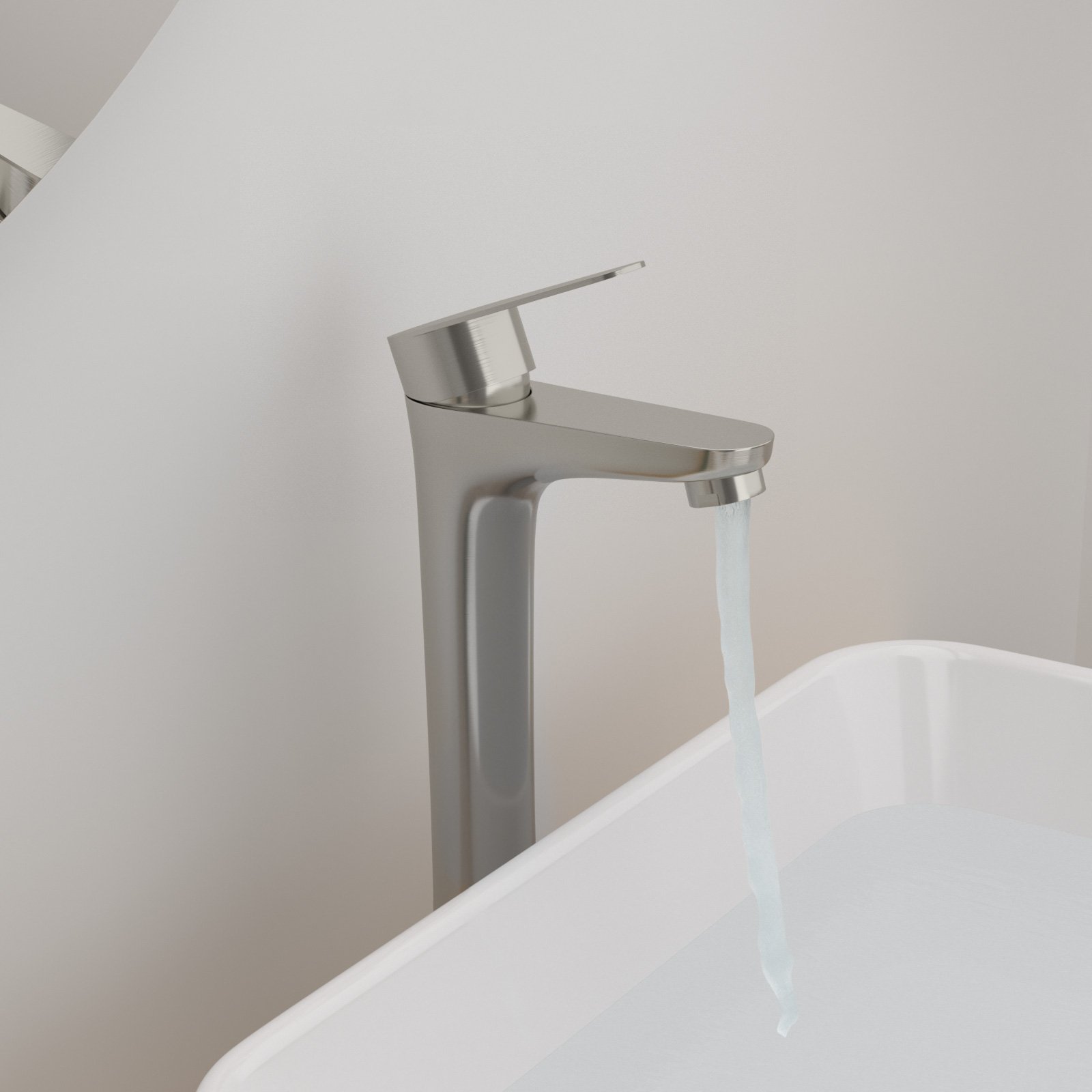 Single Handle Vessel Sink Faucet With Tall Spout For Bathroom Vanity - Brushed Nickel - Image 5