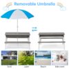 3-In-1 Kids Outdoor Wooden Picnic Table With Umbrella, Convertible Sand & Water, ASTM & CPSIA Certification - Gray - Image 5