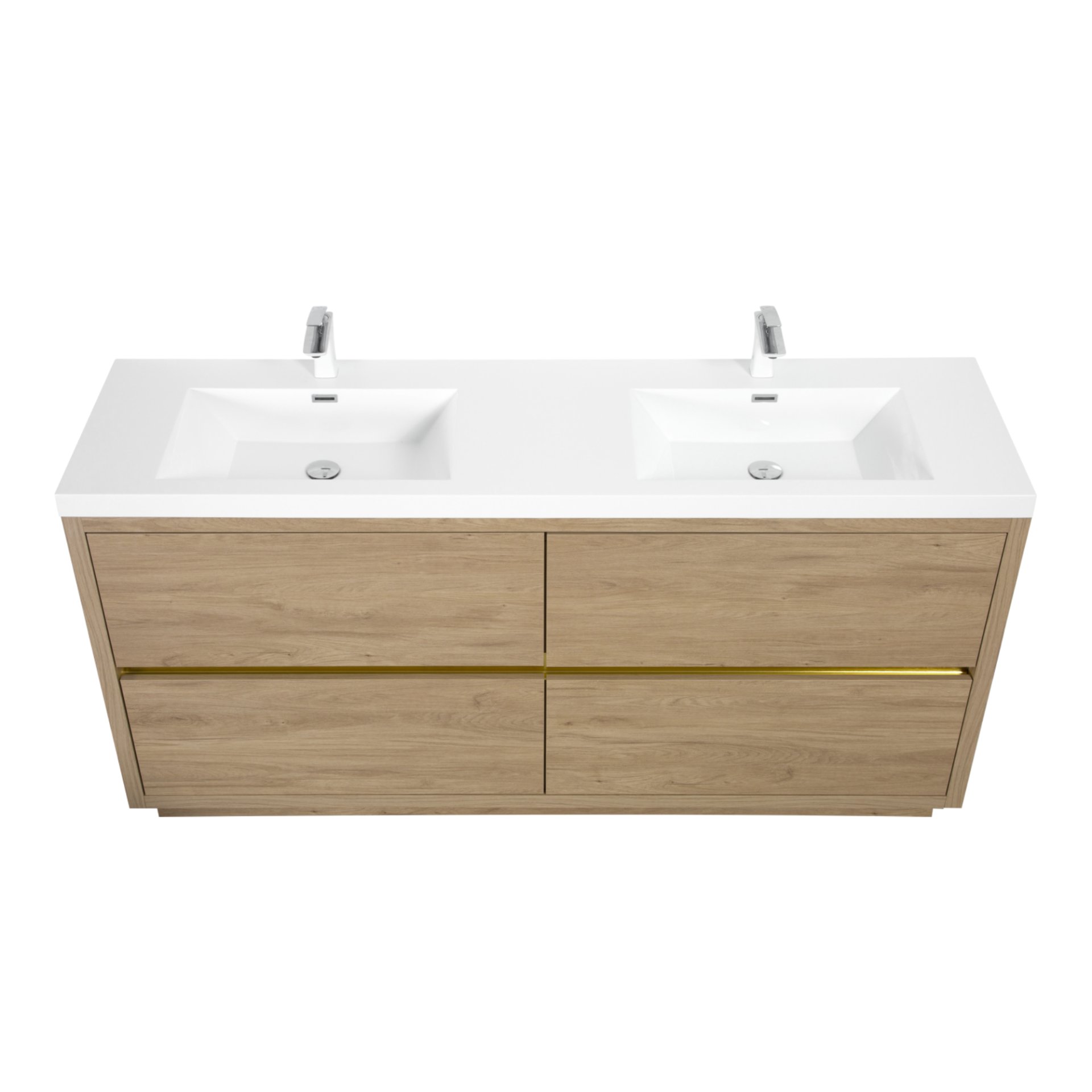 Bathin Freestanding Bathroom Vanity With Double Sinks, Bathroom Storage Vanity Cabinet With Stone Resin Countertop And Soft Close Drawers - Natural Oak - Image 11