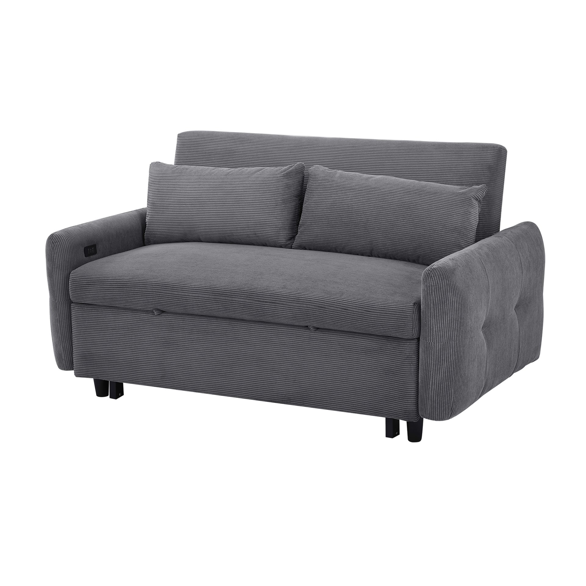 Pull Out Sofa Bed Convertible Couch 2 Seat Loveseat Sofa Modern Sleeper Sofa With 2 Throw Pillows And USB Ports For Living Room - Dark Gray - Image 13