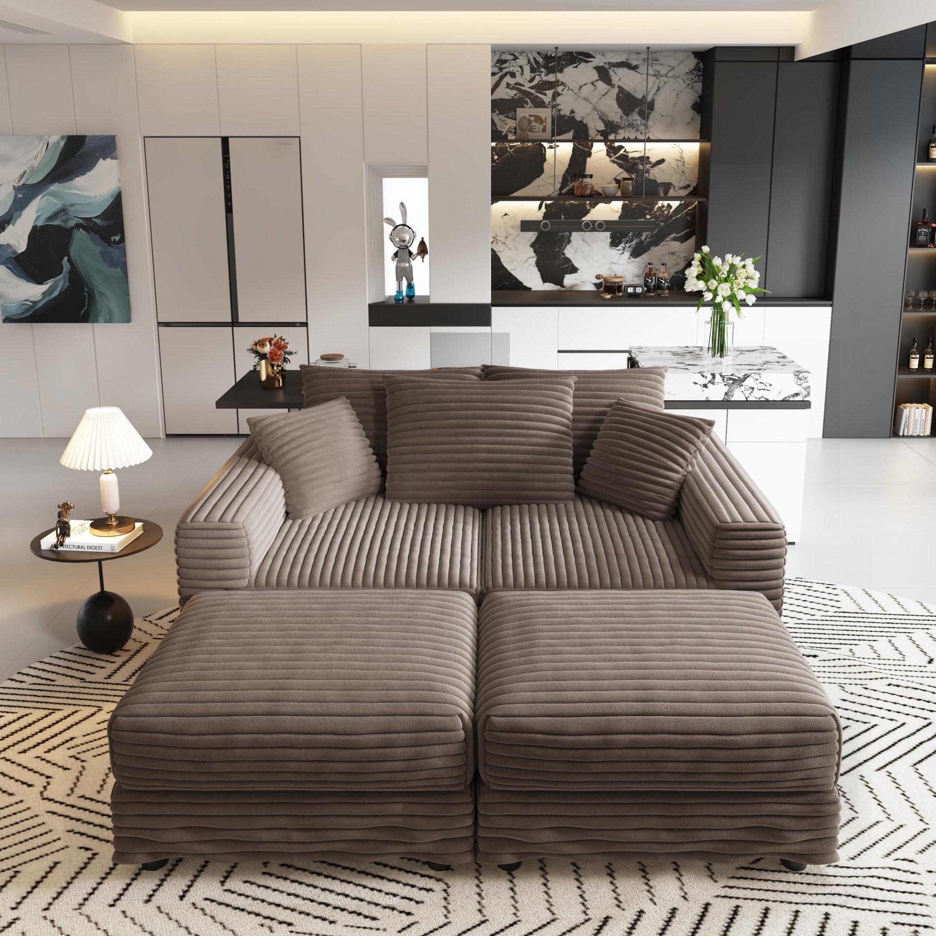 3 Seat Sofa, Deep Seat Couches With Soft Pillows And 2 Ottomans, Convertible Sofa Lounge Chair, For Living Room - Camel - Image 17