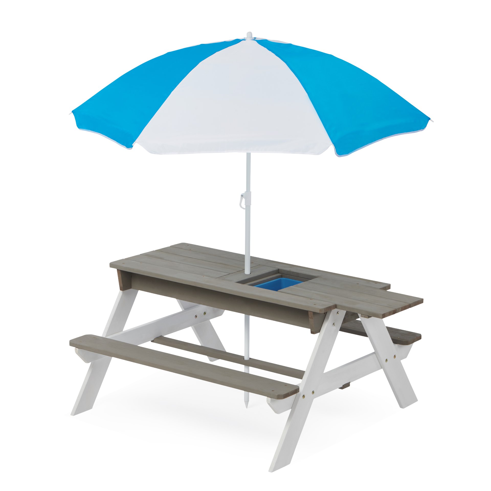 3-In-1 Kids Outdoor Wooden Picnic Table With Umbrella, Convertible Sand & Water, ASTM & CPSIA Certification - Gray - Image 7