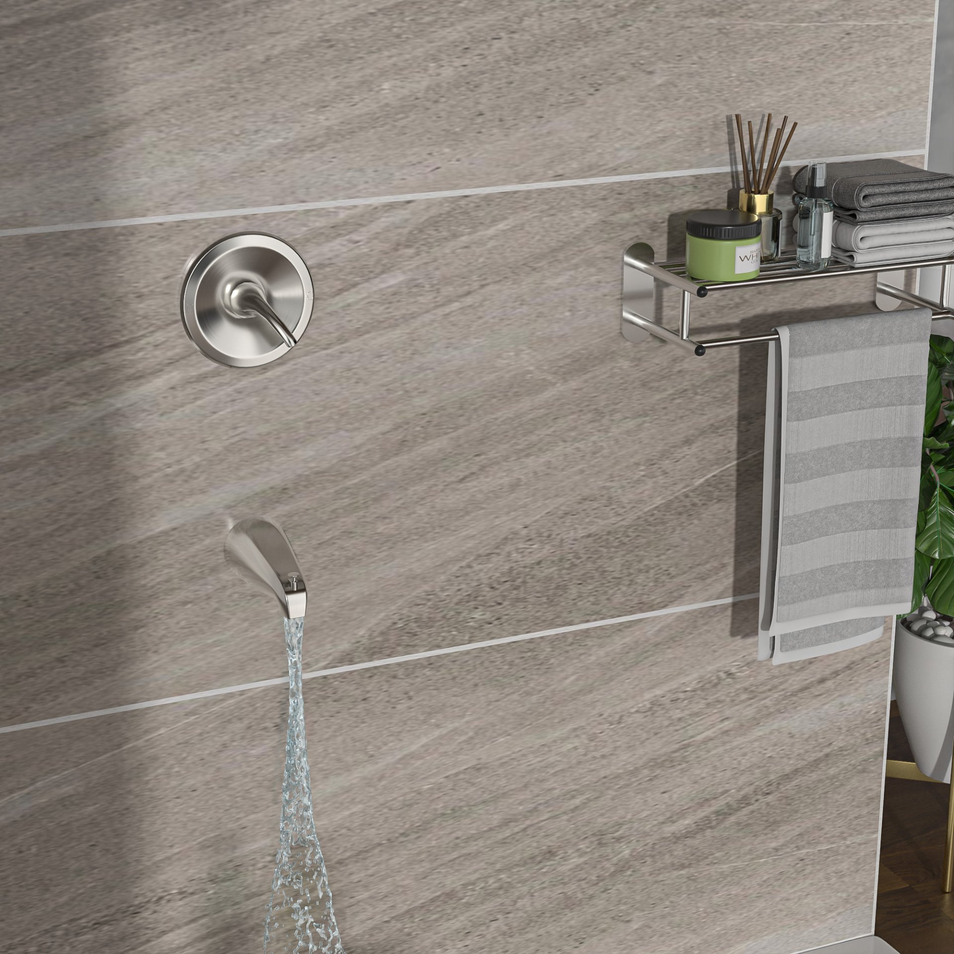 10" Round Rain Shower Head System With Waterfall Tub Spout, Wall Mounted, Stainless Steel - Brushed Nickel - Image 5