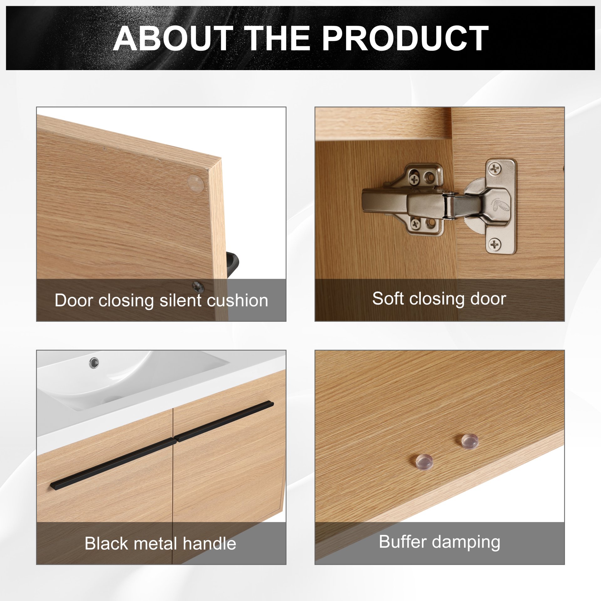 Bathroom Vanity With Resin Countertop Sink, 2 Doors Cabinet Set - Oak - Image 8