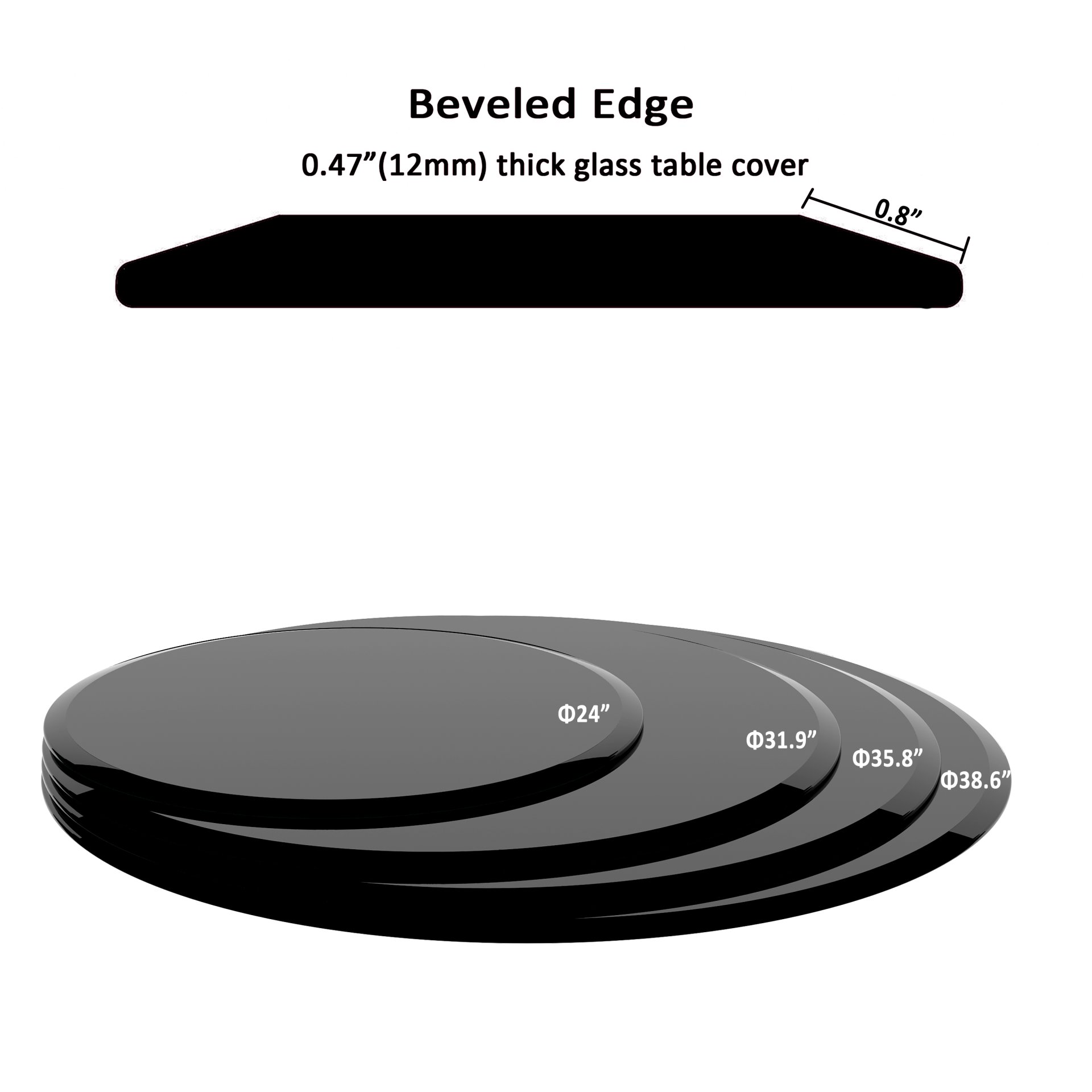 24" Round Tempered Glass Table Top Glass 1 / 2" Thick Beveled Polished Edge - Black - Image 7