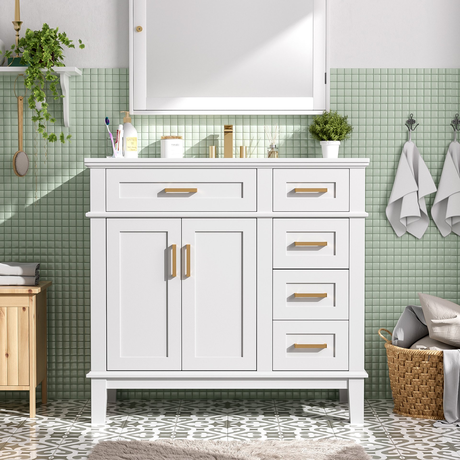 Bathroom Vanity With Sink, Soft Close Doors, And Storage Drawers, 36" - White - Image 3