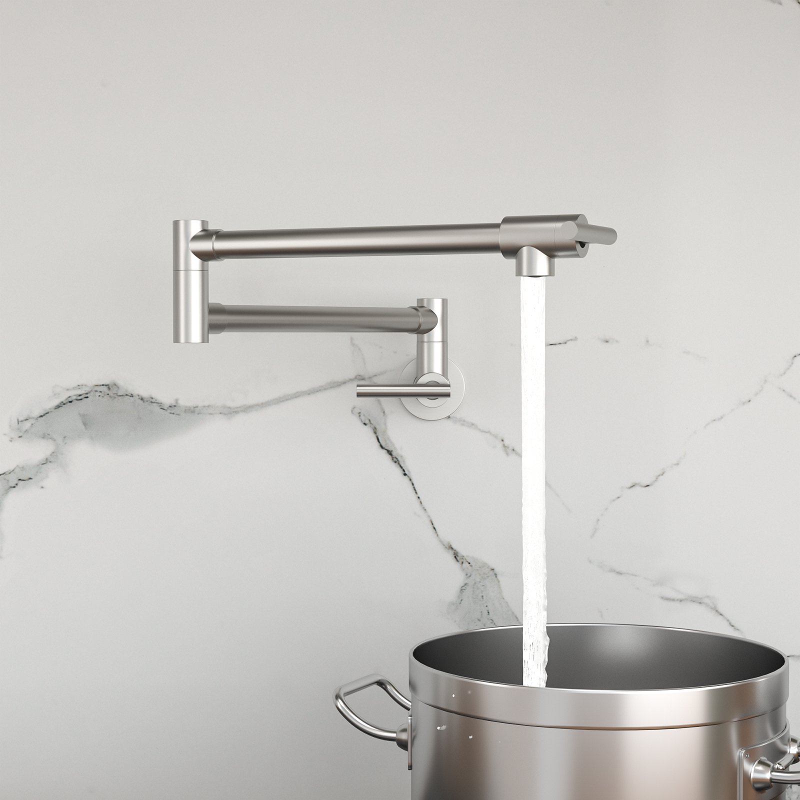 Wall Mount Pot Filler Faucet Folding Stretchable Kitchen Sink Faucet With 2 Handles - Brushed Nickel - Image 2